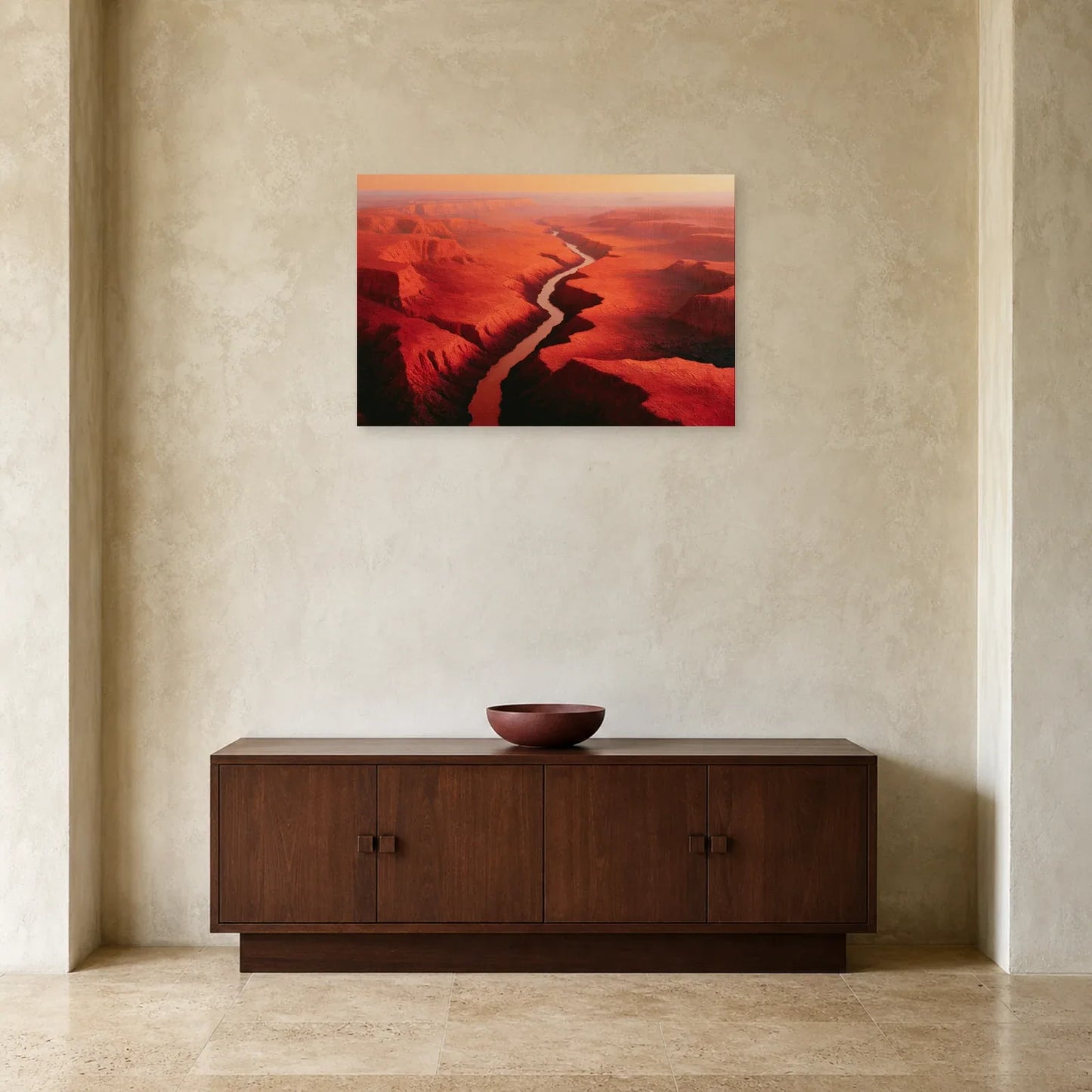 Tableau canyon rouge horizontal présenté dans une entrée