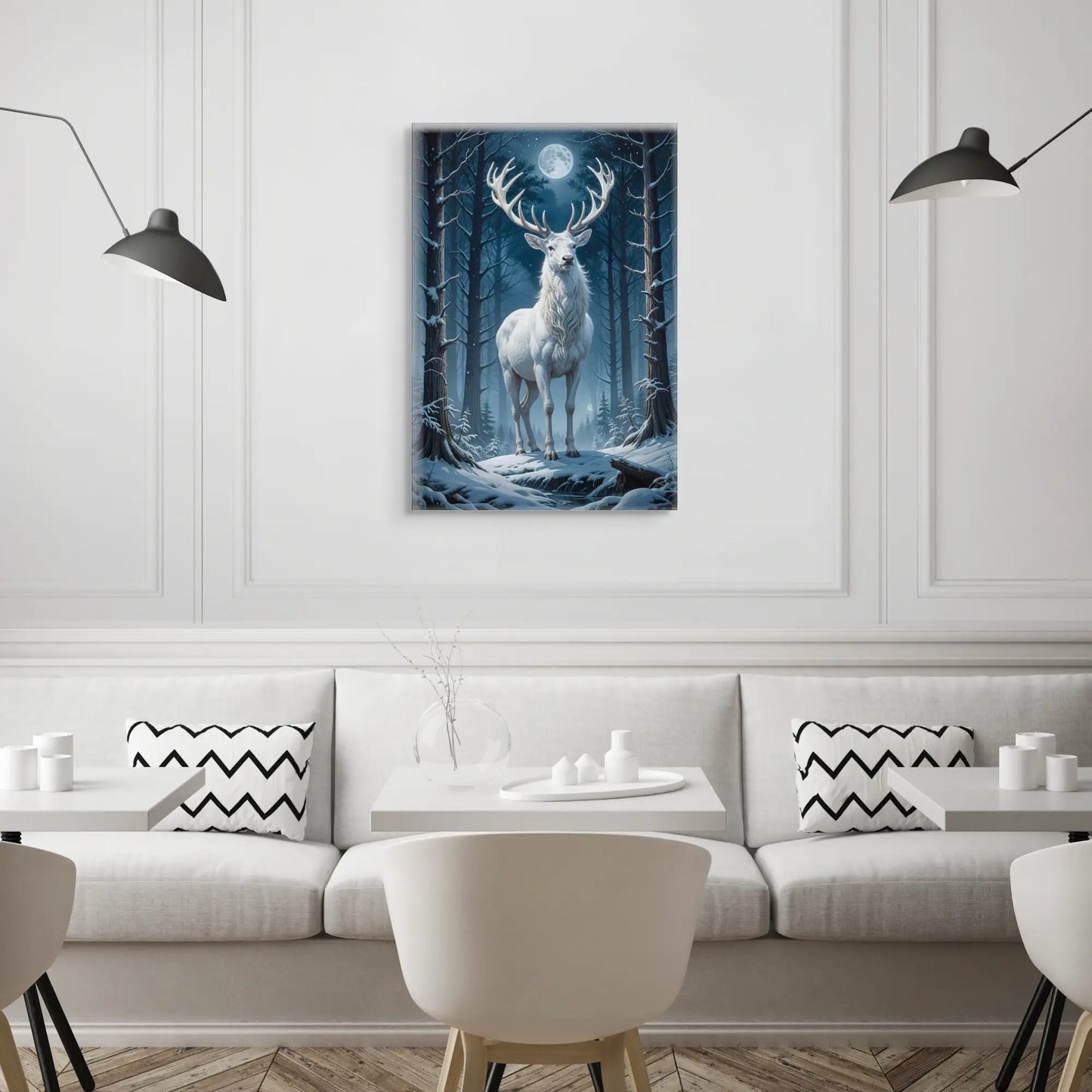 Tableau Cerf - Forêt au Clair de Lune Affiches, reproductions et œuvres graphiques Art Virtuoso