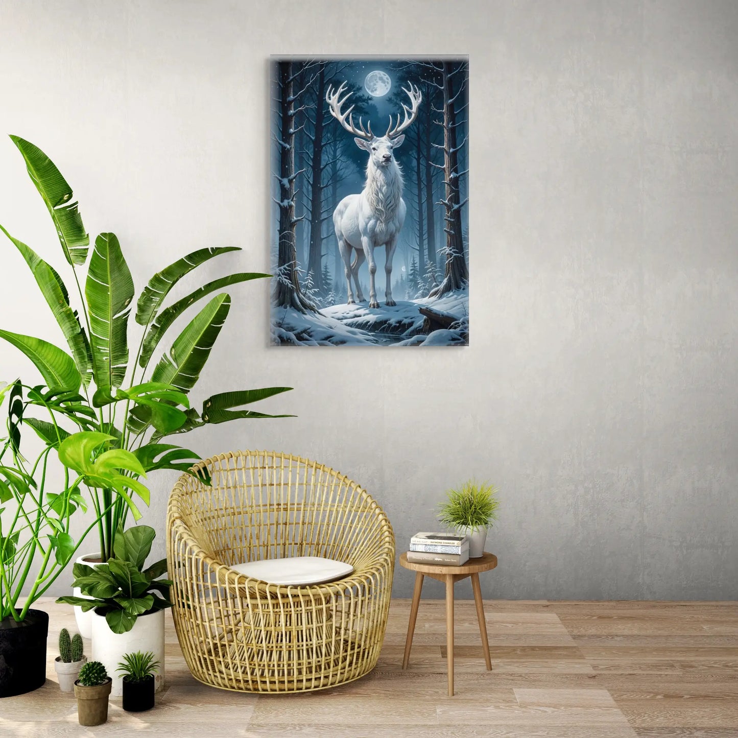 Tableau Cerf - Forêt au Clair de Lune Affiches, reproductions et œuvres graphiques Art Virtuoso