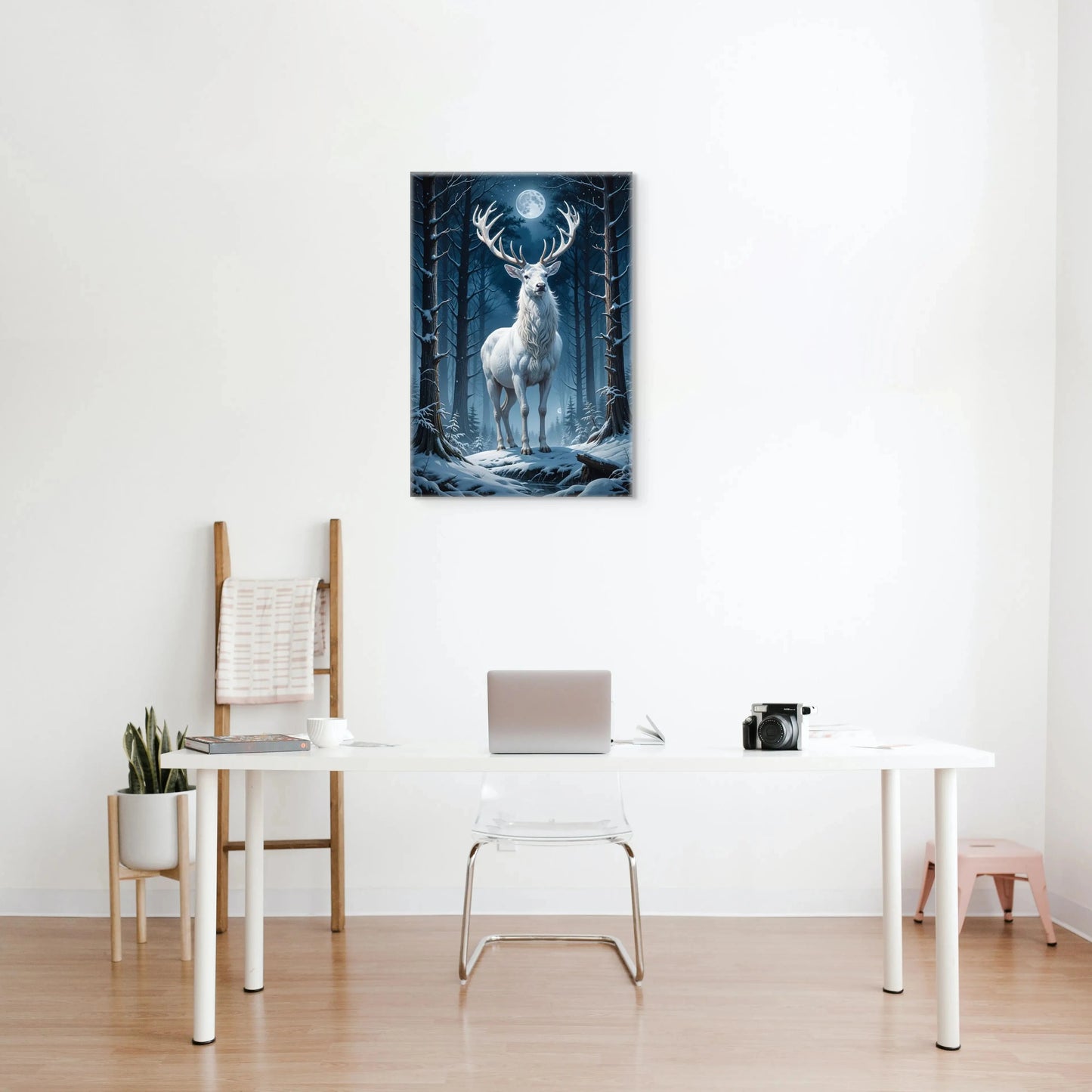 Tableau Cerf - Forêt au Clair de Lune Affiches, reproductions et œuvres graphiques Art Virtuoso