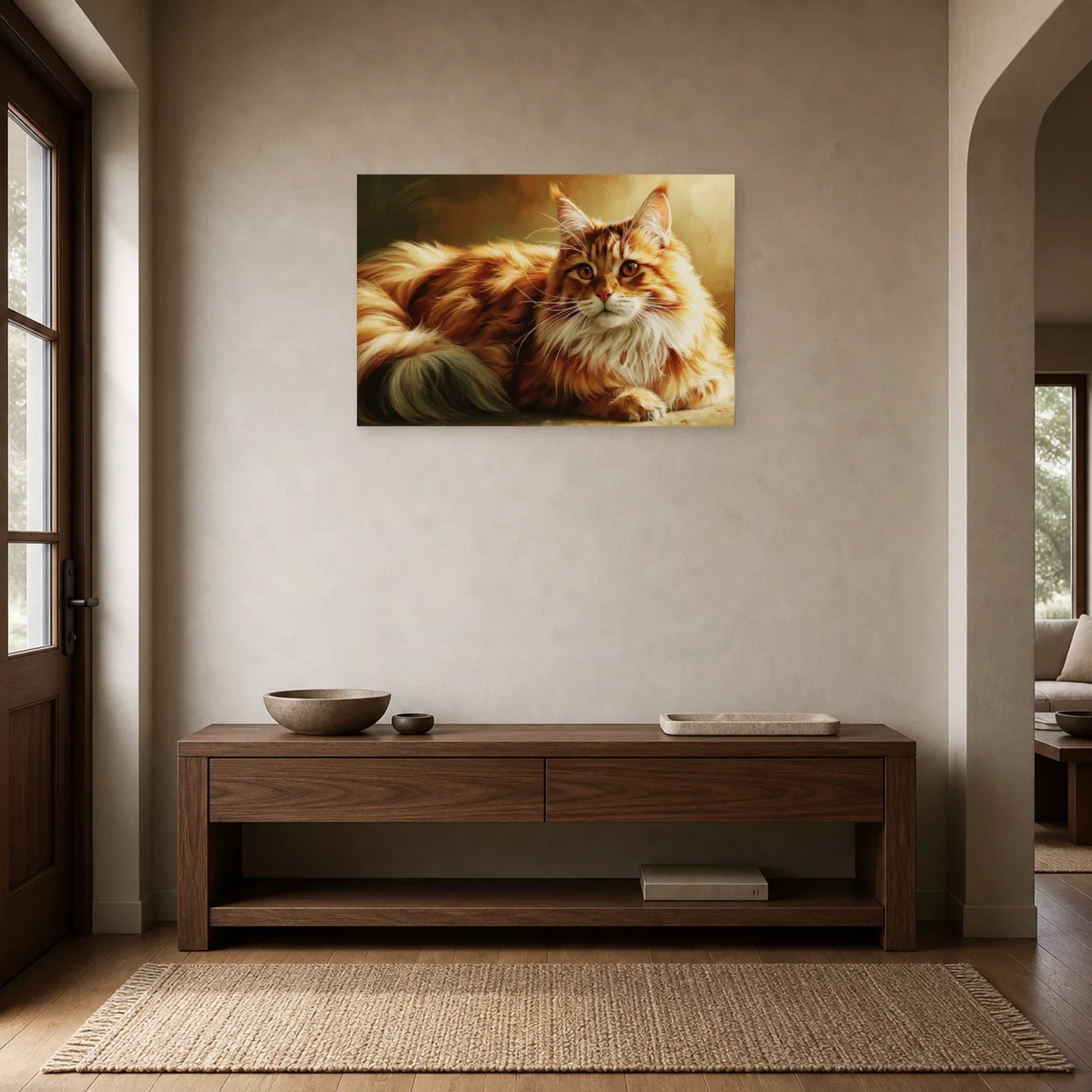 Tableau Chat Maine Coon - Roi des Brumes dans une entrée ou un couloir - Art Virtuoso