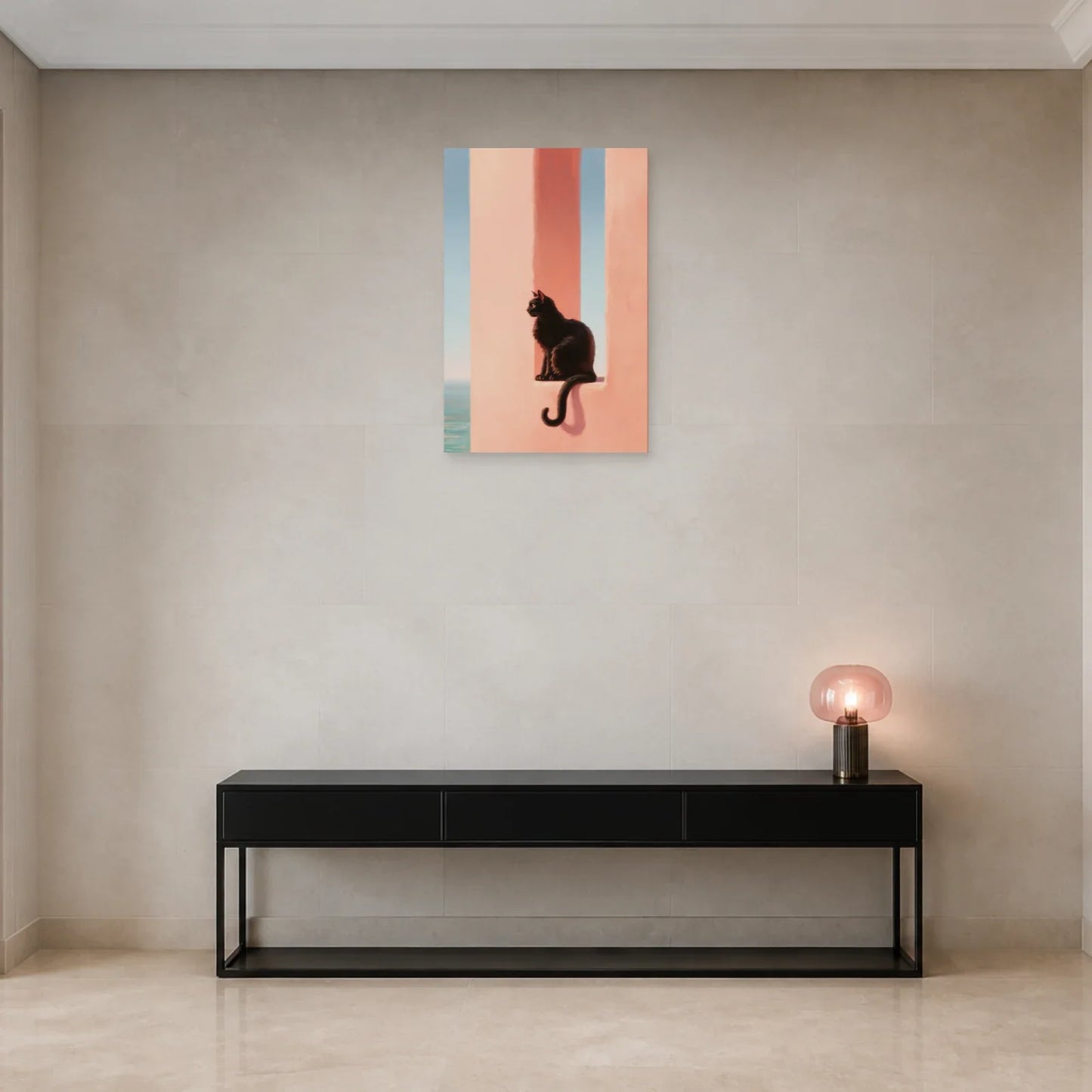 Tableau Chat Rose présenté dans une entrée - Art Virtuoso