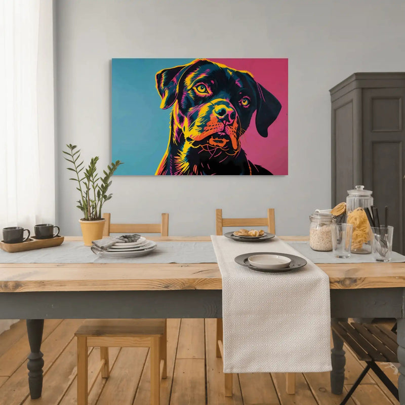 Buntes Pop-Art-Hundeporträt auf Leinwand