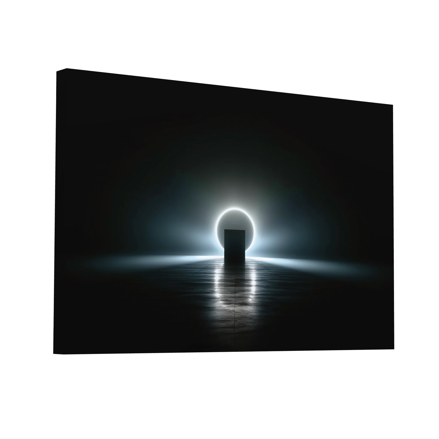 Product Hero 3D WebP Tableau Contemporain Noir : Portail Lumineux - Art Virtuoso