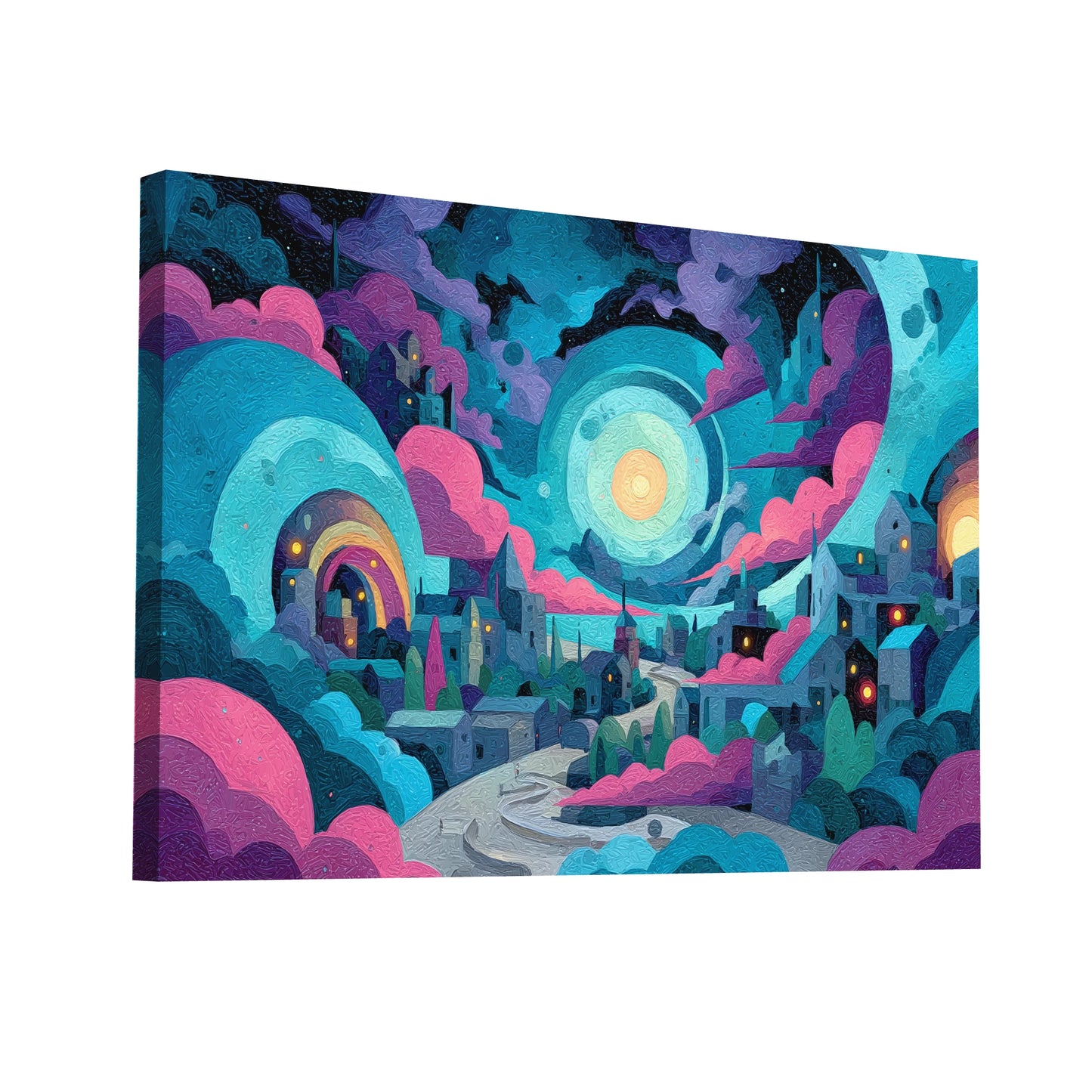 Product Hero 3D WebP Tableau Contemporain pour Salon - Cité Lunaire - Art Virtuoso