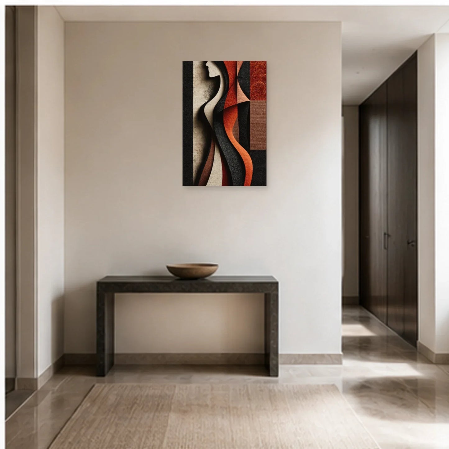 Tableau Corps de Femme Abstrait - Ligne Terracotta dans une entrée ou un couloir - Art Virtuoso