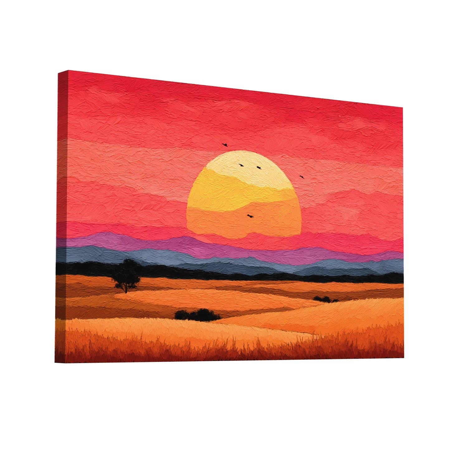 Product Hero 3D WebP Tableau Coucher de Soleil Peinture : Savane Ardente - Art Virtuoso