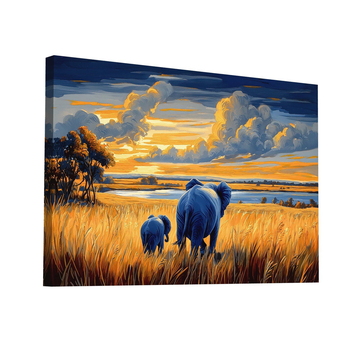Product Hero 3D WebP Tableau Éléphant de Dos au Coucher de Soleil - Art Virtuoso