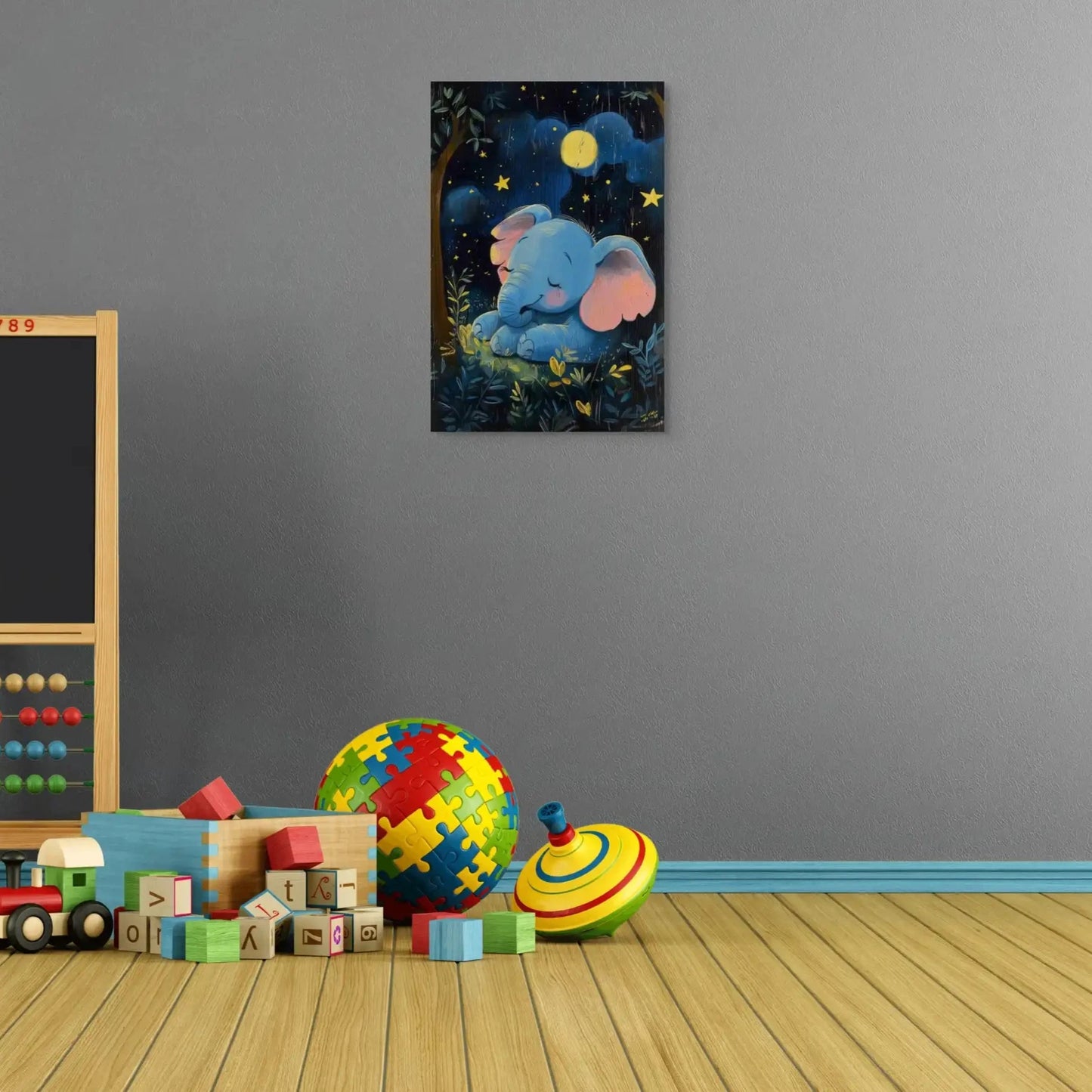 Tableau Eléphant Mignon Bleu Affiches, reproductions et œuvres graphiques Art Virtuoso