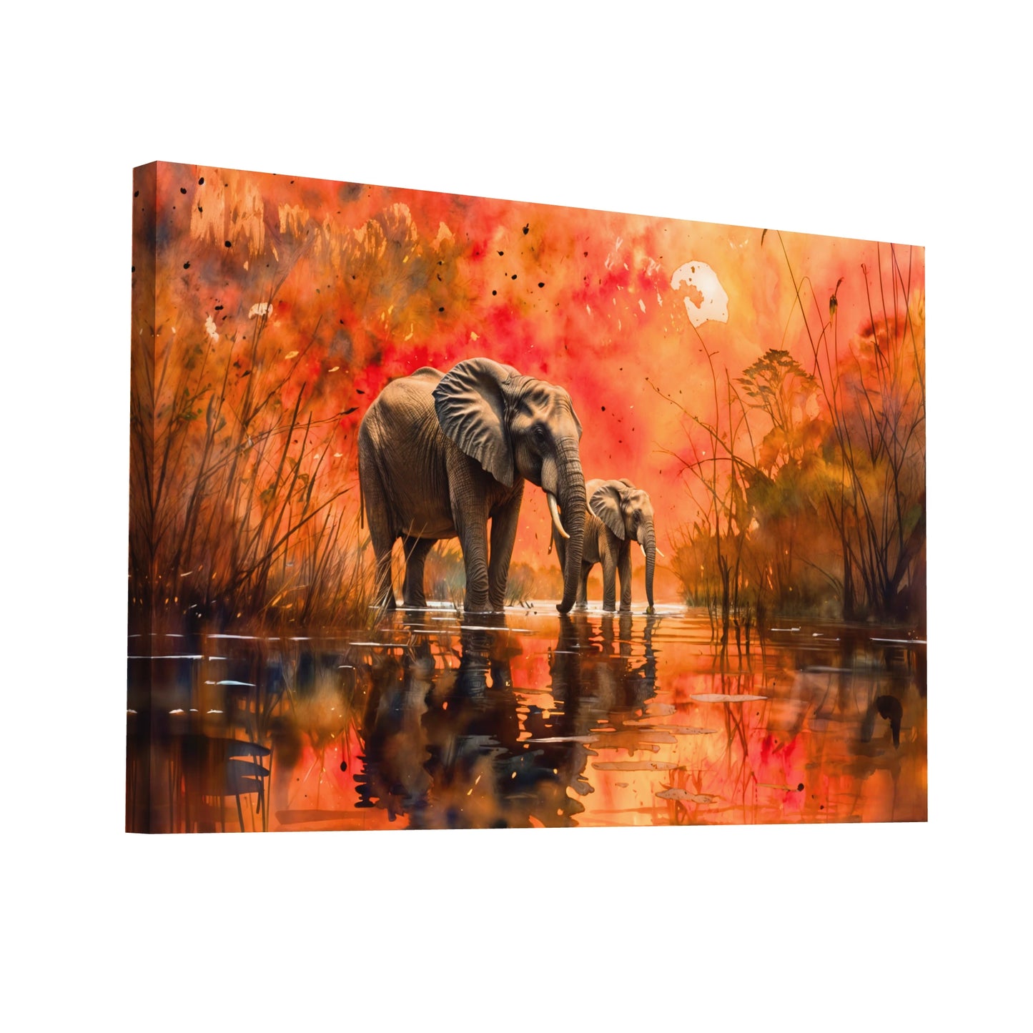 Product Hero 3D WebP Tableau Éléphant et Éléphanteau - Art Virtuoso