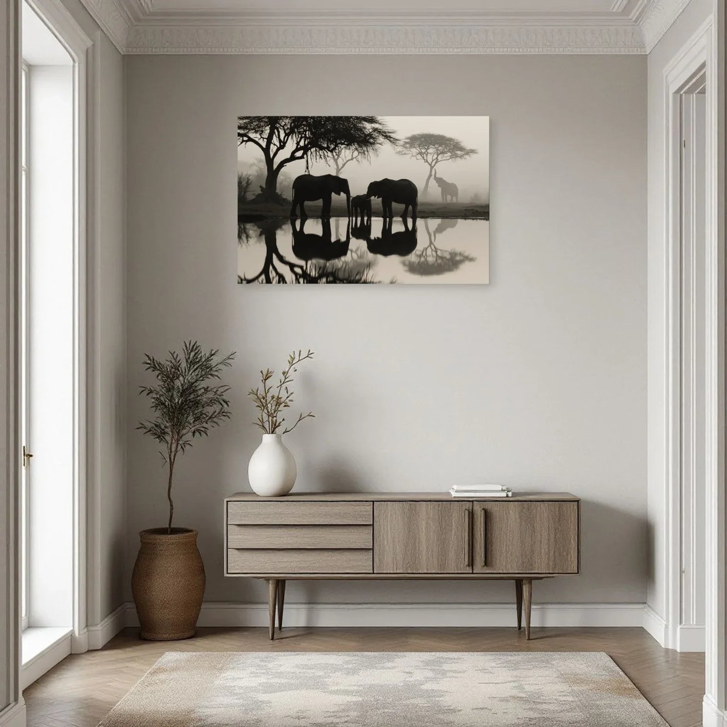 Tableau Éléphants Point d Eau dans une entrée ou un couloir - Art Virtuoso