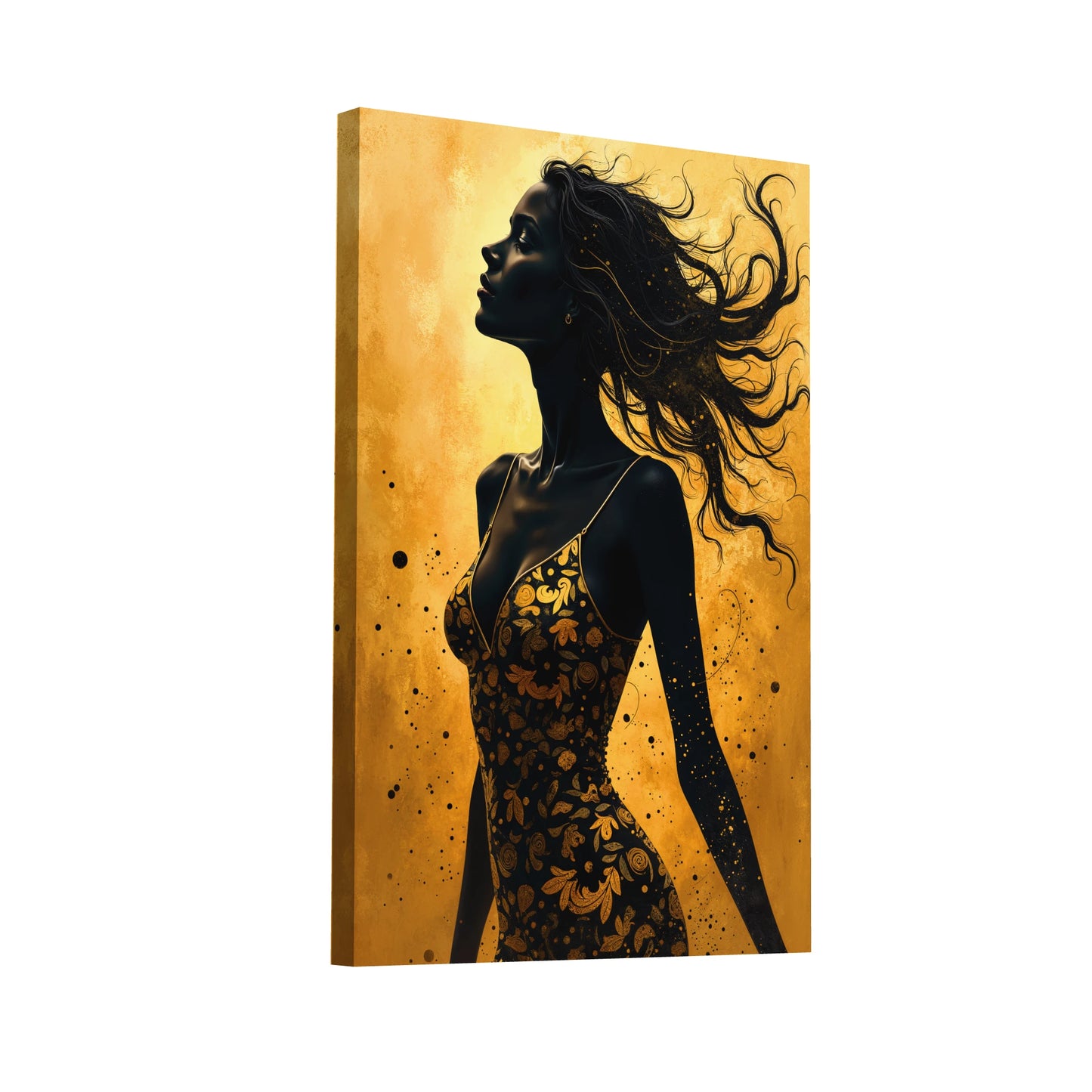 Product Hero 3D WebP Tableau Femme Noire et Or - Art Virtuoso