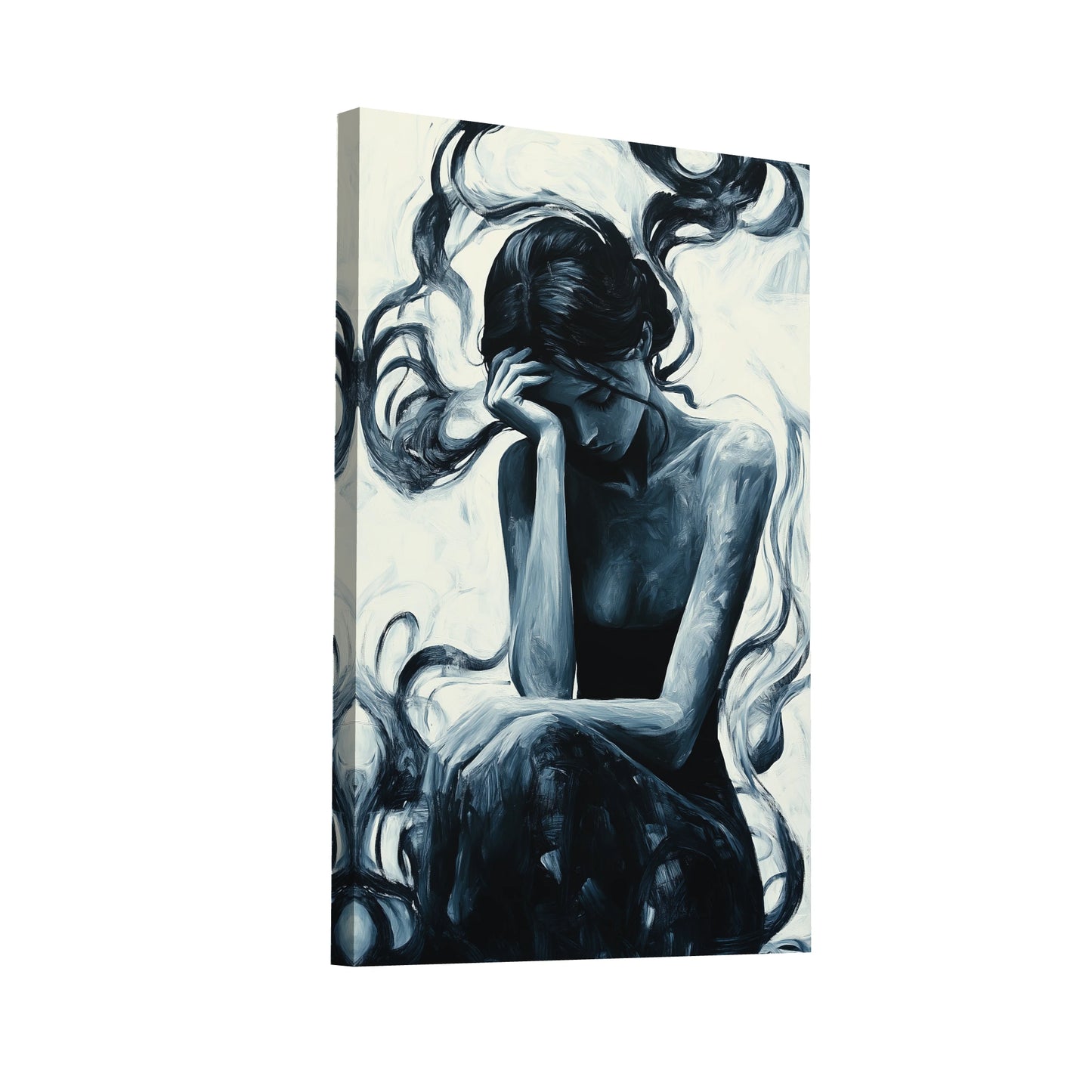 Product Hero 3D WebP Tableau Femme Pensive - Noir et Blanc - Art Virtuoso