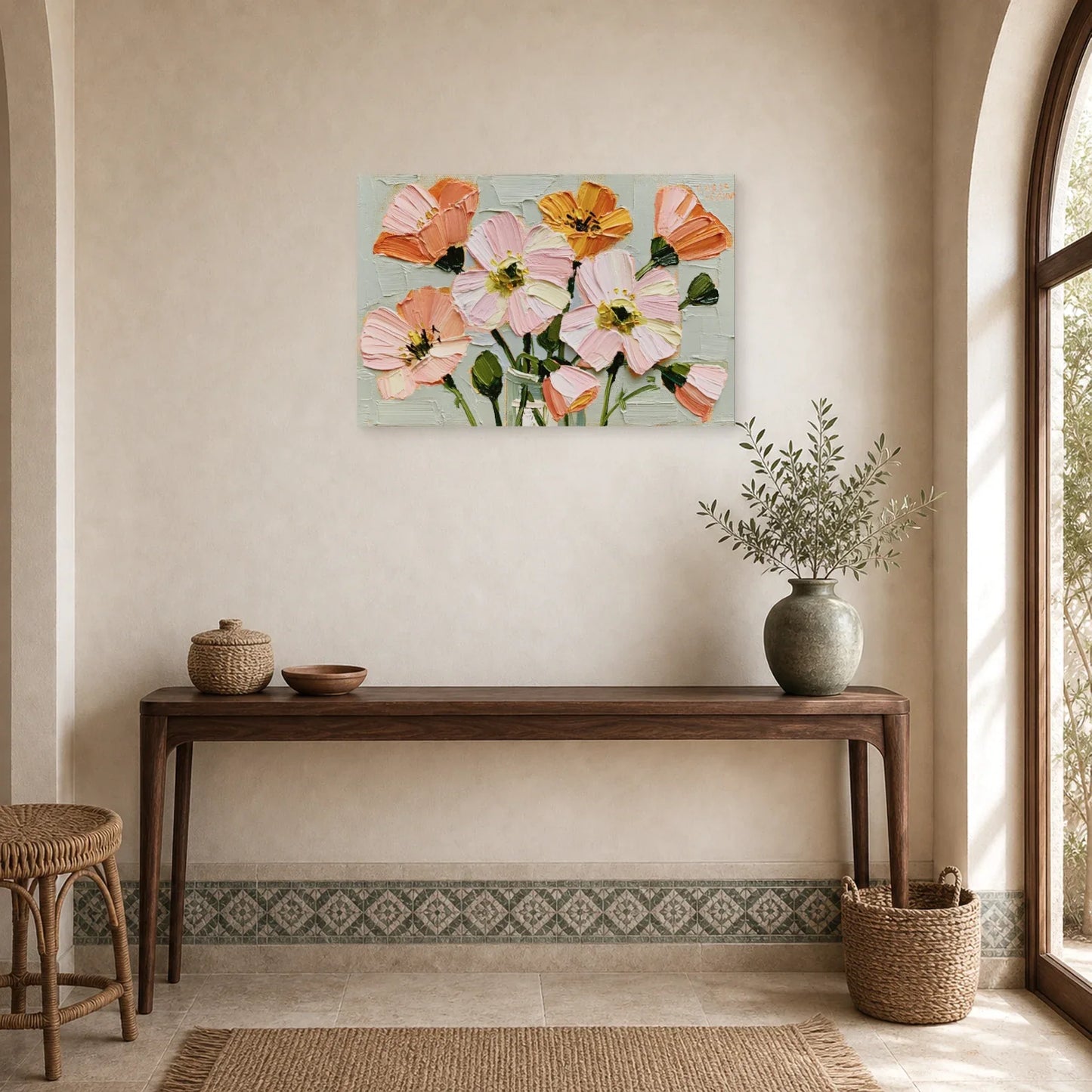 Tableau Fleurs Abstraites Peinture Huile - Petales Libres dans une entree ou un couloir - Art Virtuoso