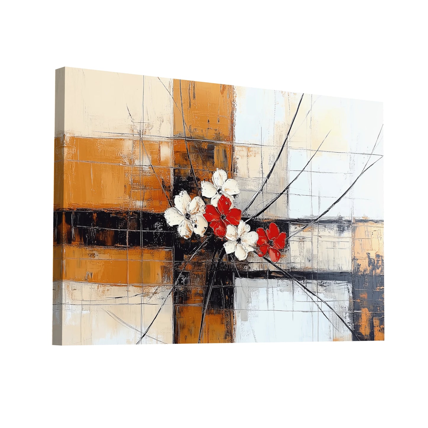 Product Hero 3D WebP Tableau Floral Beige - Géométrie Florale - Art Virtuoso