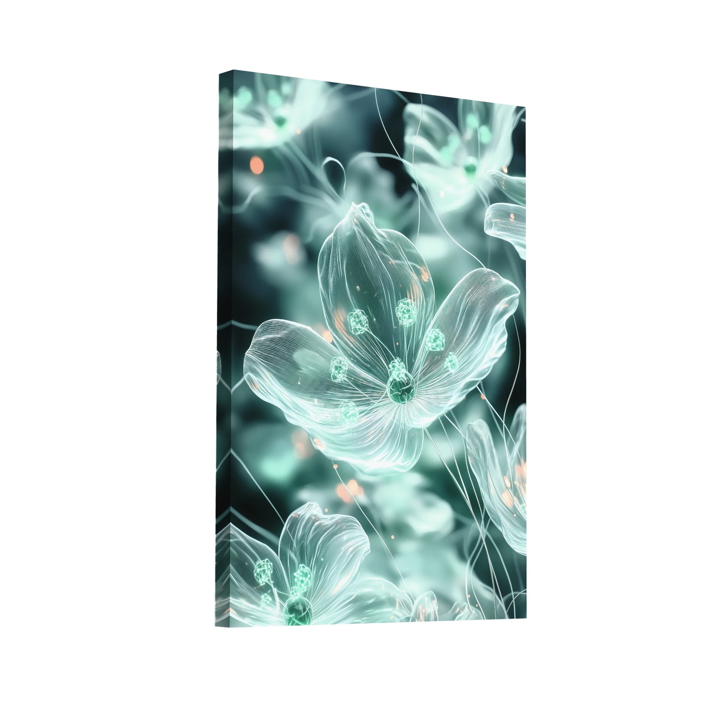 Product Hero 3D WebP Tableau Floral Vert - Fleurs de Cristal - Art Virtuoso