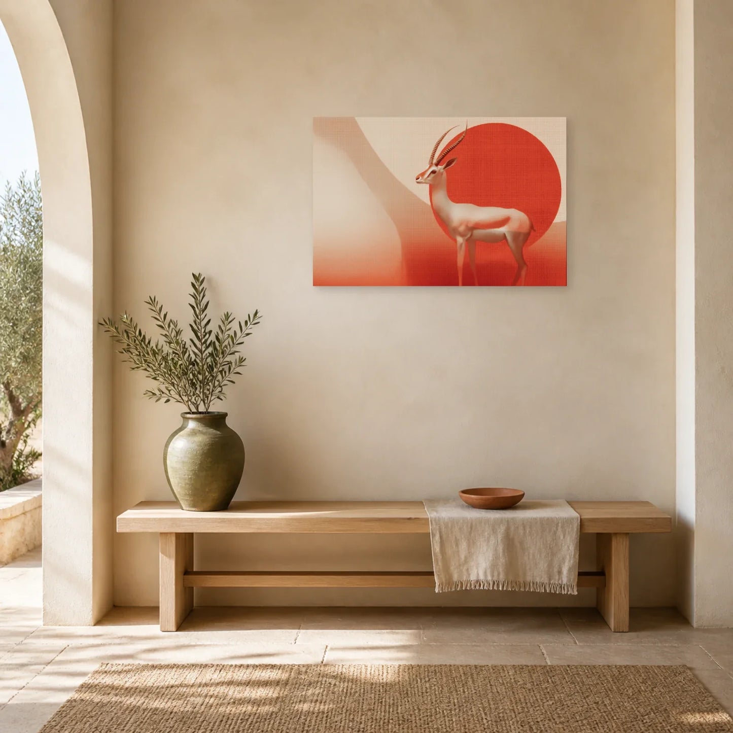 Tableau Gazelle Stylisee Terracotta dans une entree ou un couloir - Art Virtuoso