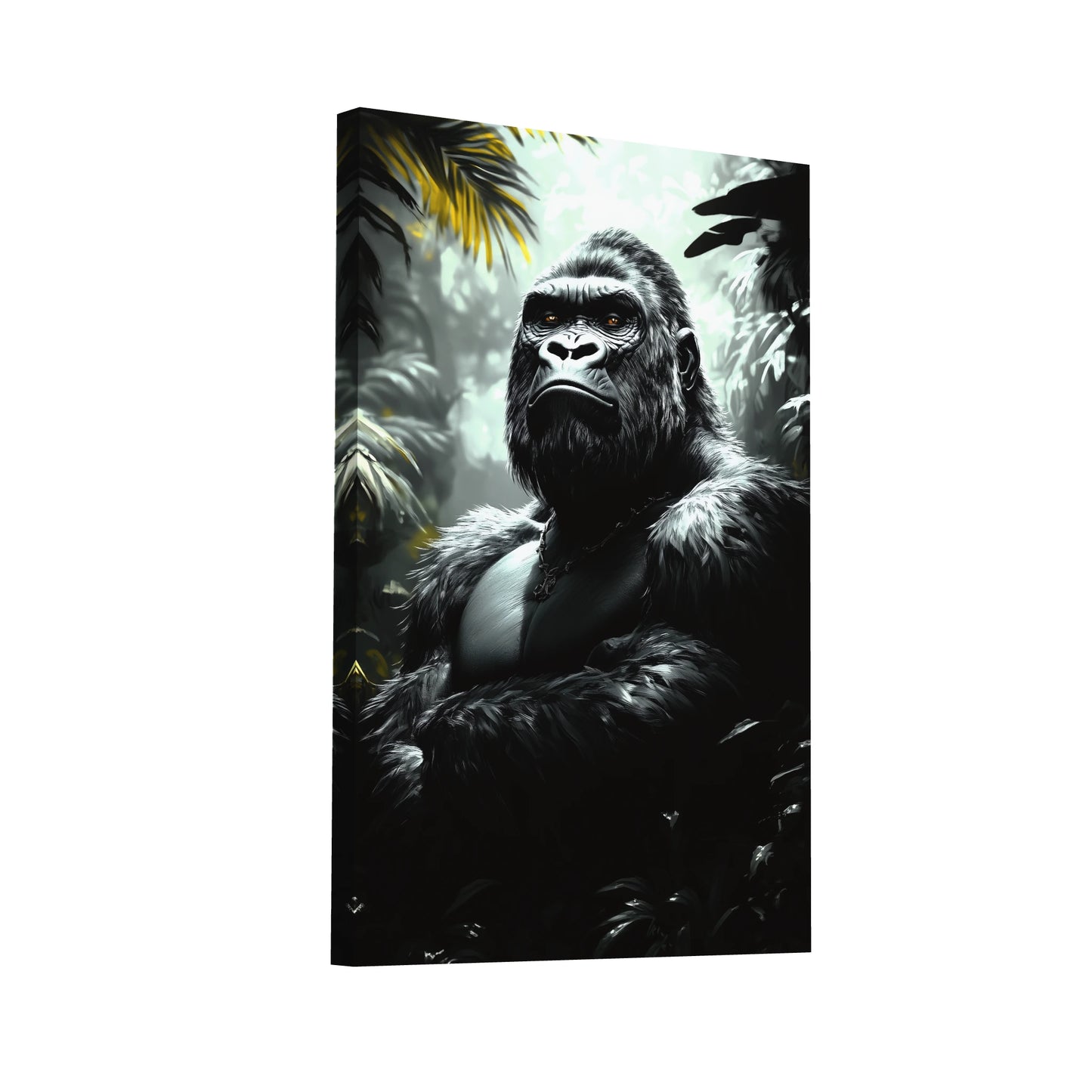 Product Hero 3D WebP Tableau Gorille Noir et Blanc dans la Jungle - Art Virtuoso