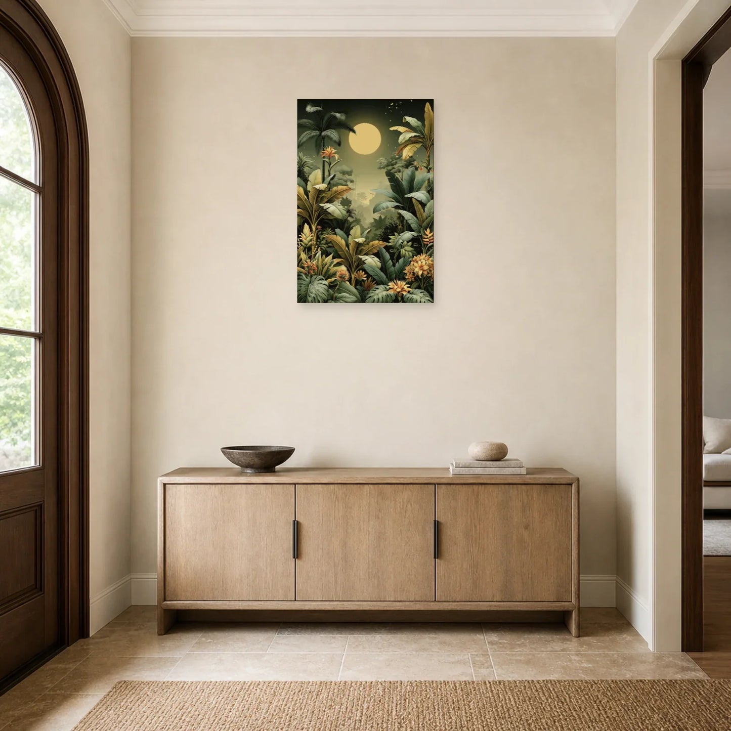 Tableau Jungle Art Naïf Lune Verte dans une entree ou un couloir decore