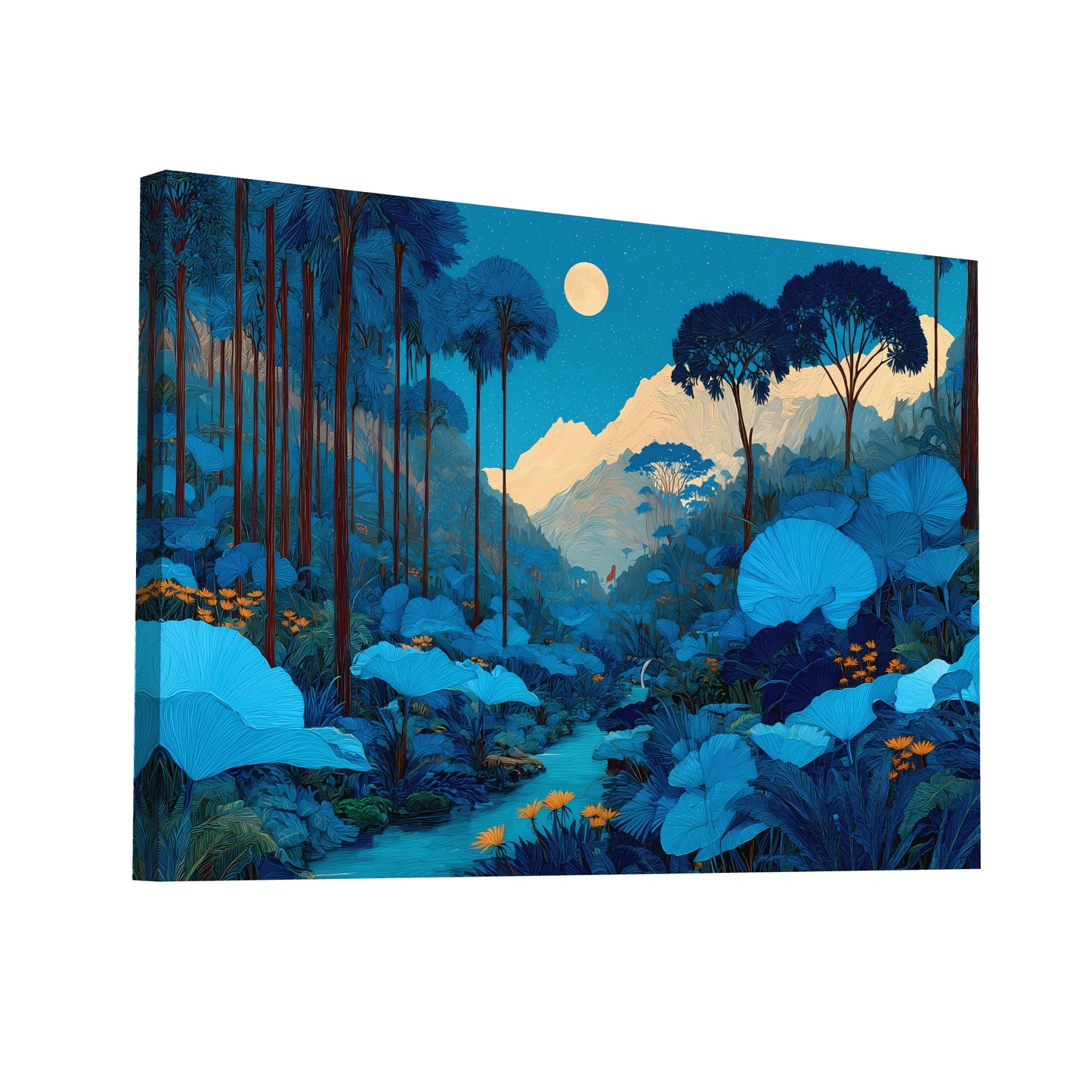Product Hero 3D WebP Tableau Jungle Bleu : Nuit Tropicale - Art Virtuoso