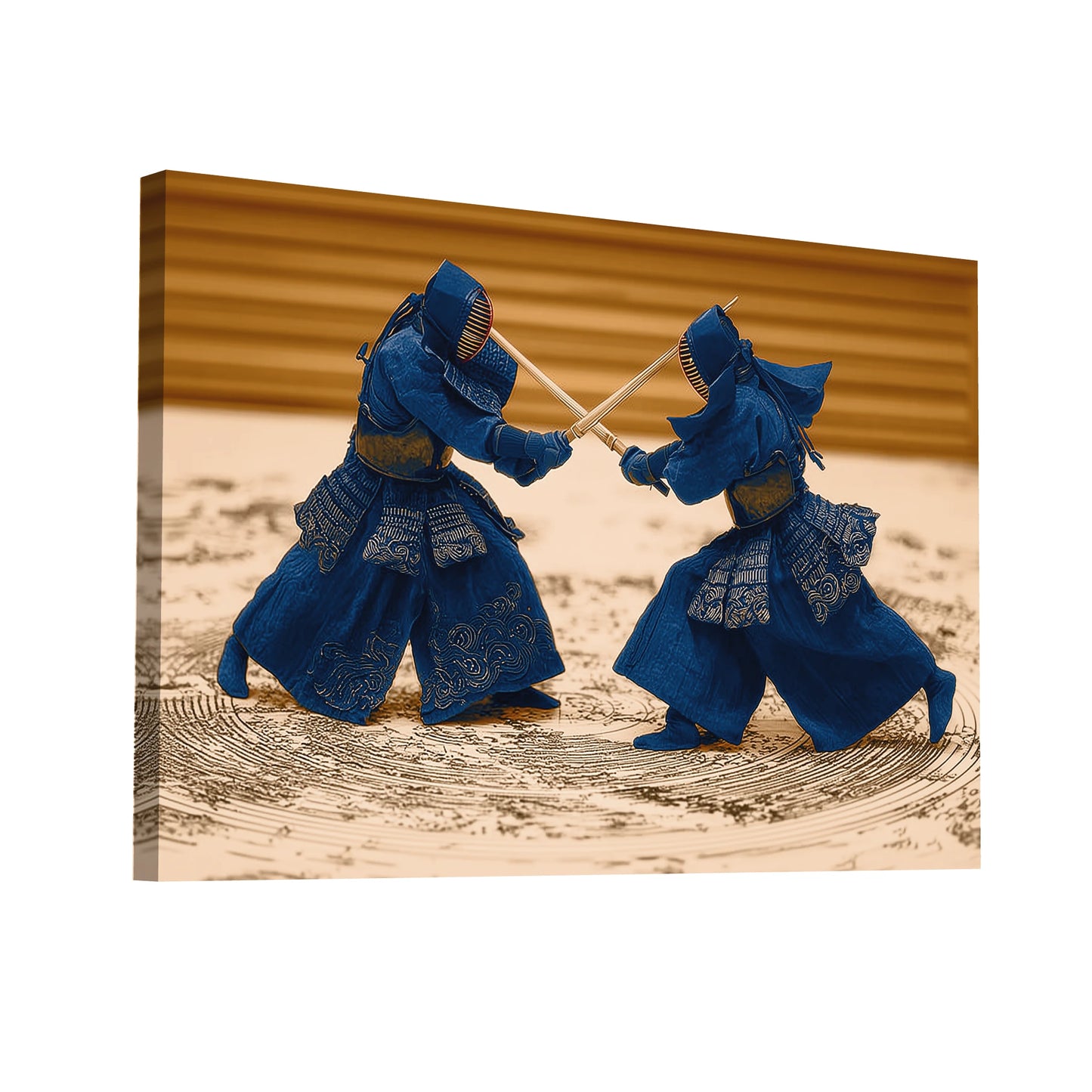 Product Hero 3D WebP Tableau Kendo – Duel Indigo sur Cercle de Silence - Art Virtuoso