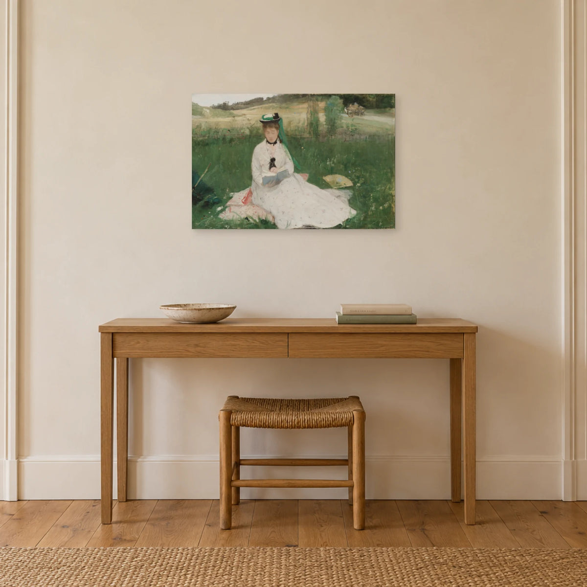Tableau La Lecture de Berthe Morisot – L’Ombrelle verte dans une entrée ou un couloir - Art Virtuoso