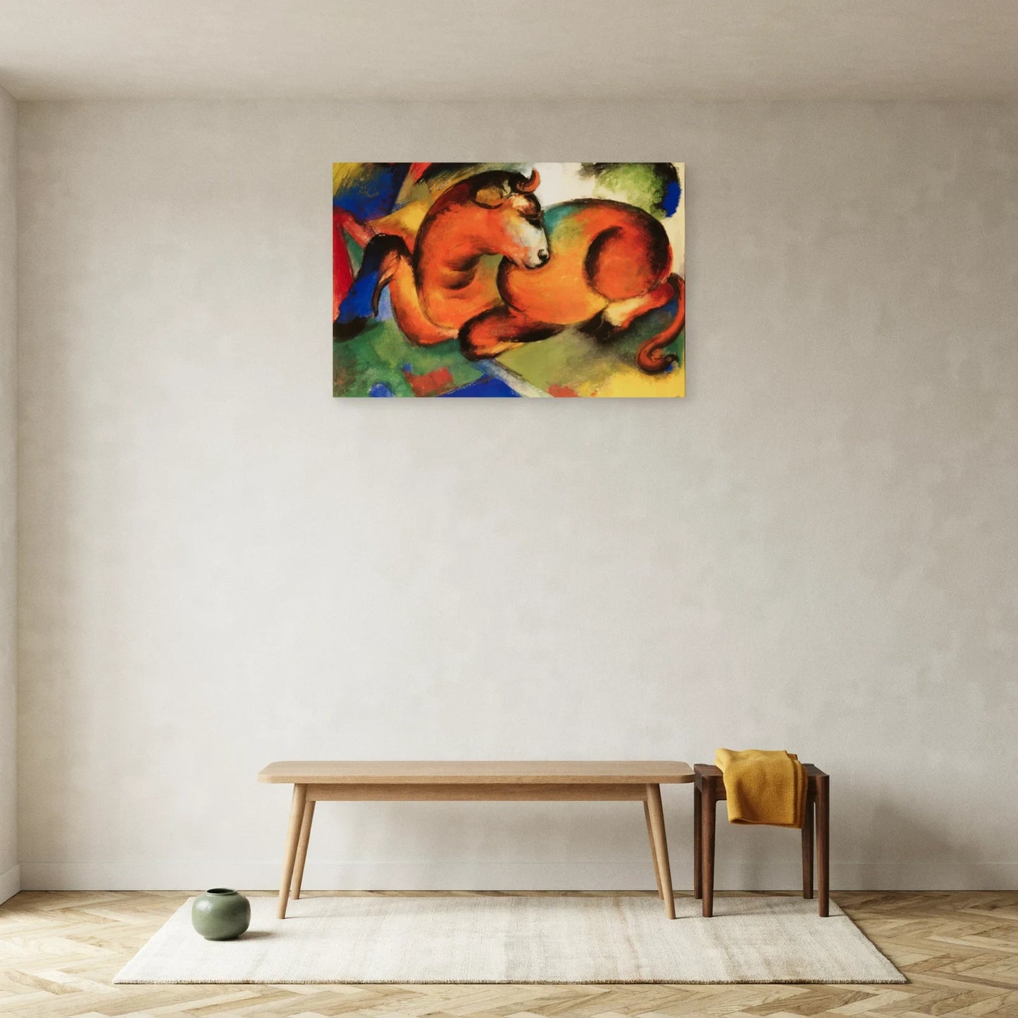 Tableau Le Taureau rouge – Franz Marc dans une entrée ou un couloir - Art Virtuoso