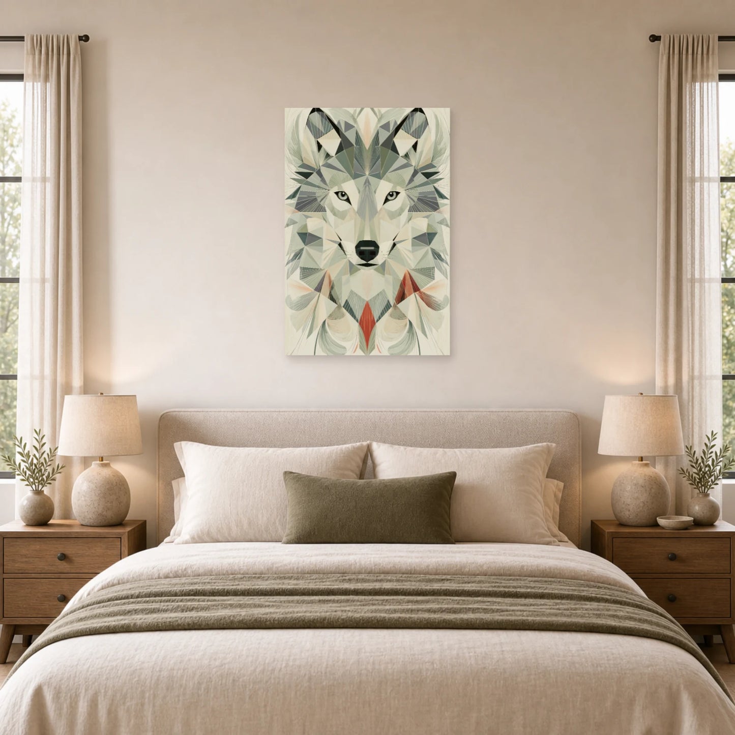 Mockup WebP Tableau Loup Low Poly Geometrique Scandinave dans une chambre - Art Virtuoso