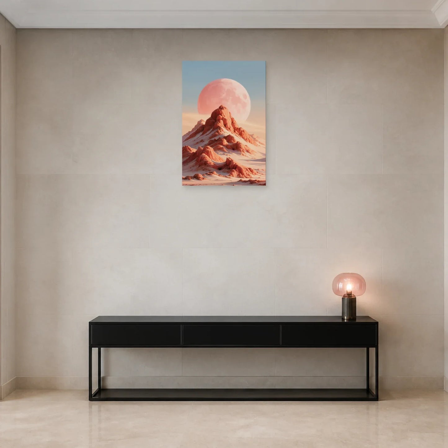 Tableau Lune Rose Abstrait présenté dans une entrée - Art Virtuoso