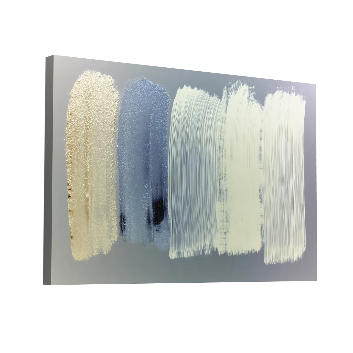 Product Hero 3D WebP Tableau Minimaliste aux Pinceaux Verticaux – Blanc Crème et Lavande Douce - Art Virtuoso
