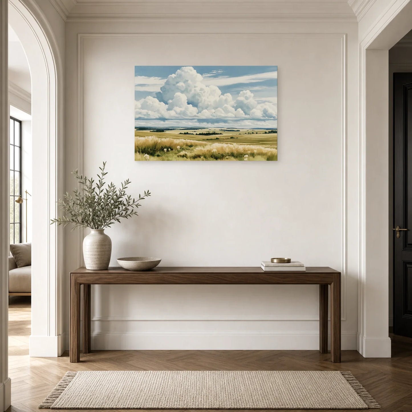 Tableau Nature Campagne Lumineuse - Grand Ciel dans une entree ou un couloir - Art Virtuoso