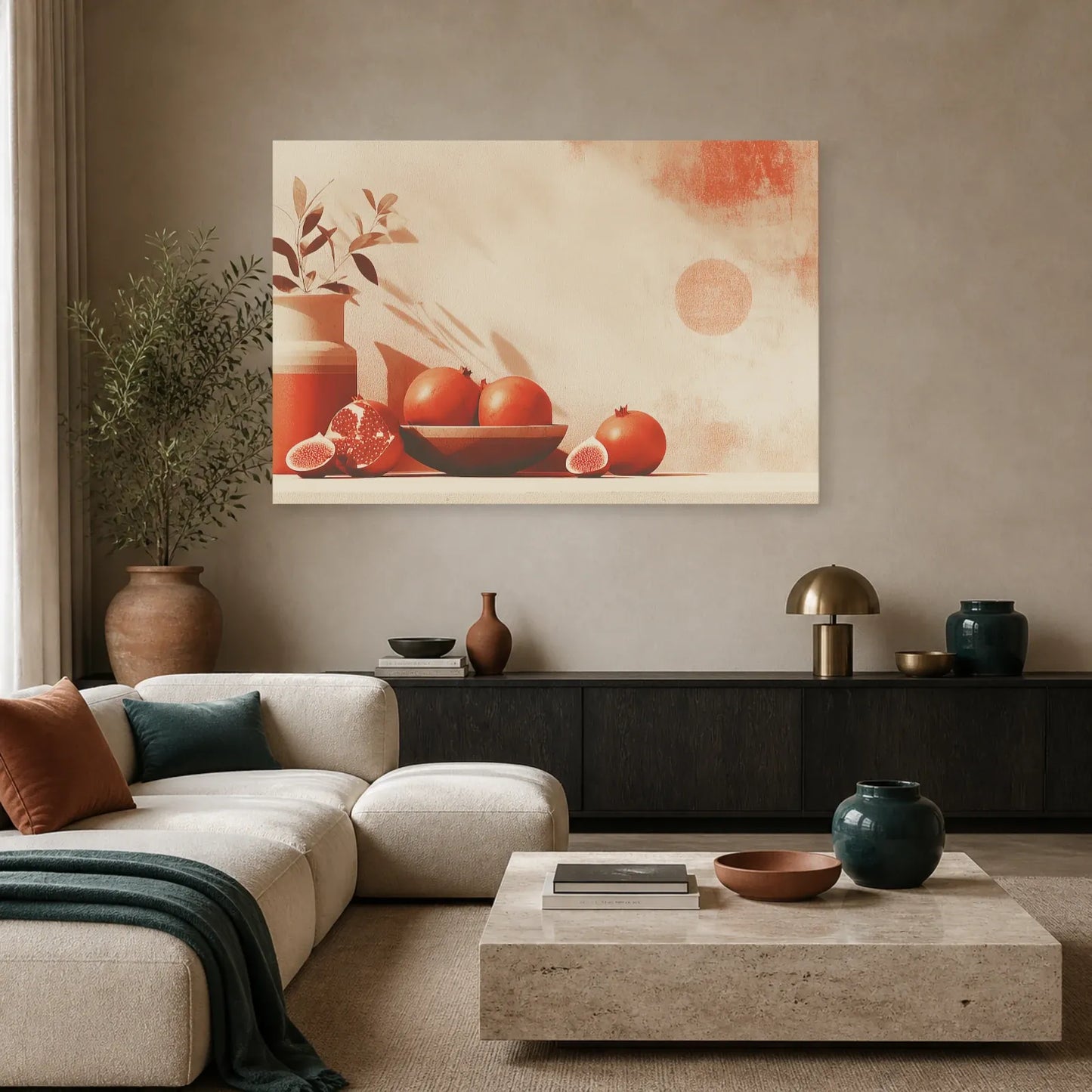 Tableau Nature Morte Fruits Terracotta dans un salon - Art Virtuoso