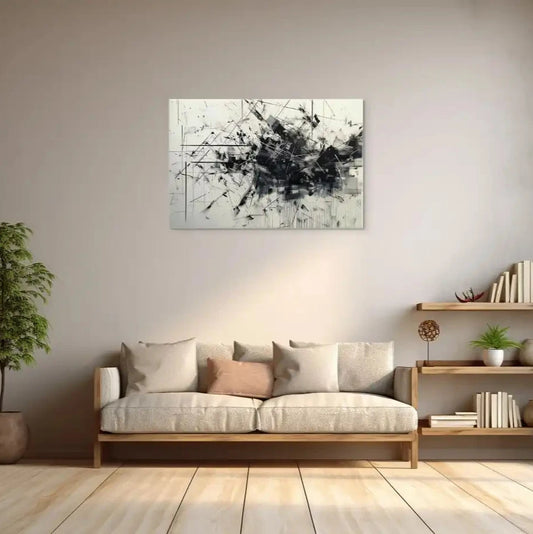 Tableau Noir et Blanc Abstrait Contemporain - Chaos Contrôlé Art Virtuoso