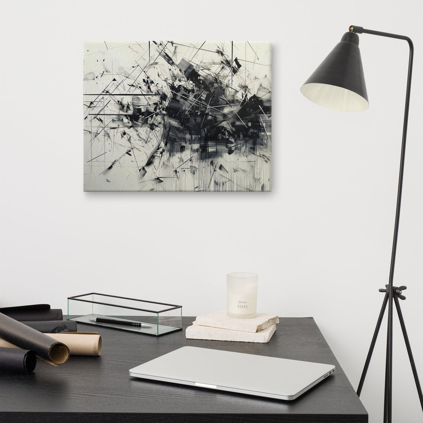 Tableau Noir et Blanc Abstrait Contemporain - Chaos Contrôlé Art Virtuoso