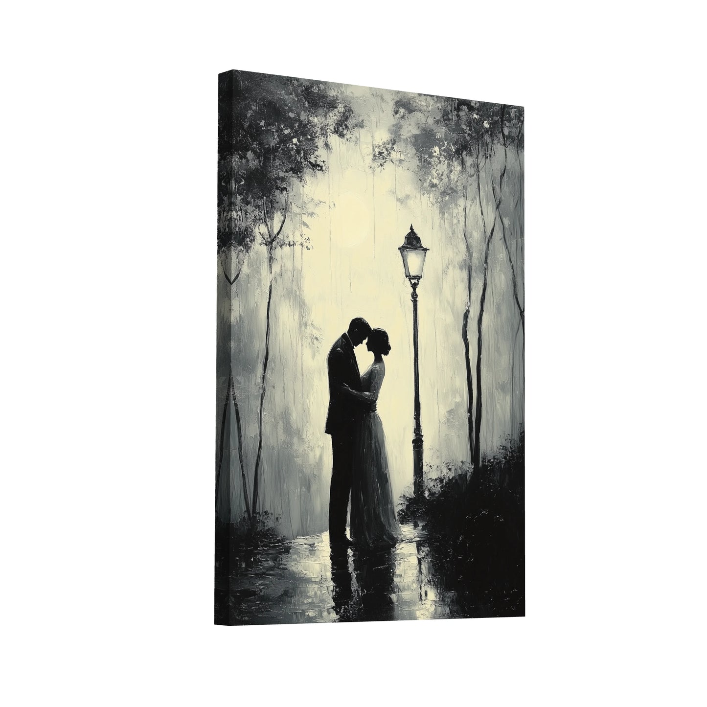 Product Hero 3D WebP Tableau Noir et Blanc Amour : Valse sous le Réverbère - Art Virtuoso