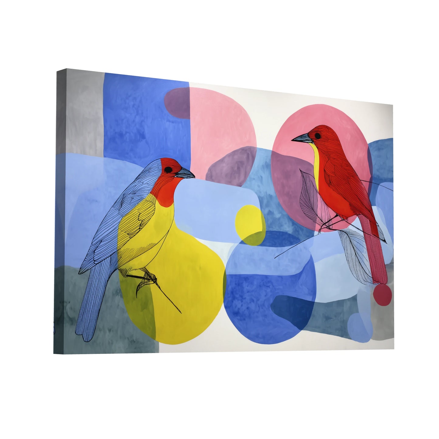Product Hero 3D WebP Tableau Nordique 2 - oiseaux et bulles scandinave - Art Virtuoso