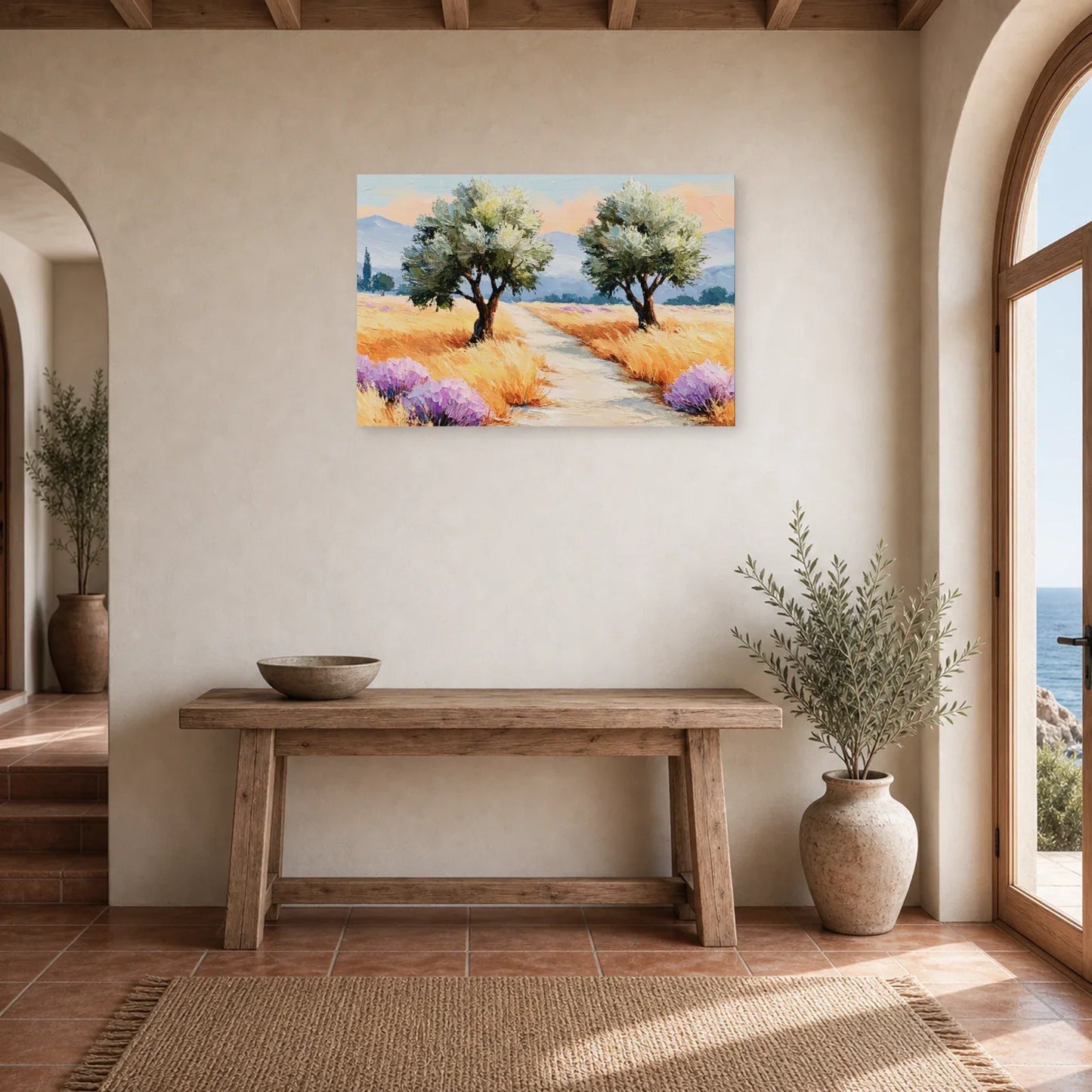 Tableau Oliviers Provence Peinture - Chemin des Lavandes dans une entree ou un couloir - Art Virtuoso
