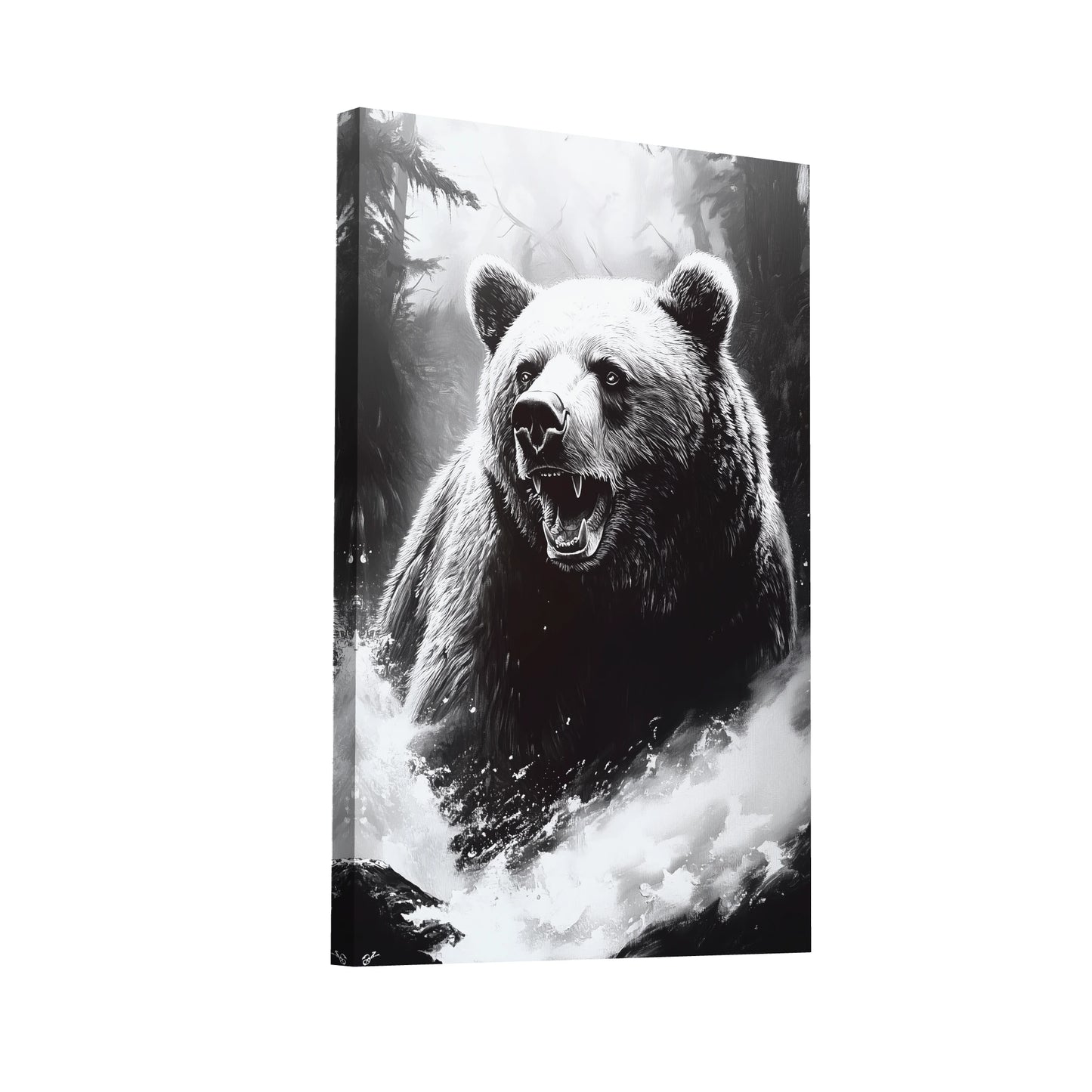Product Hero 3D WebP Tableau Ours Noir et Blanc - Force de la Nature - Art Virtuoso