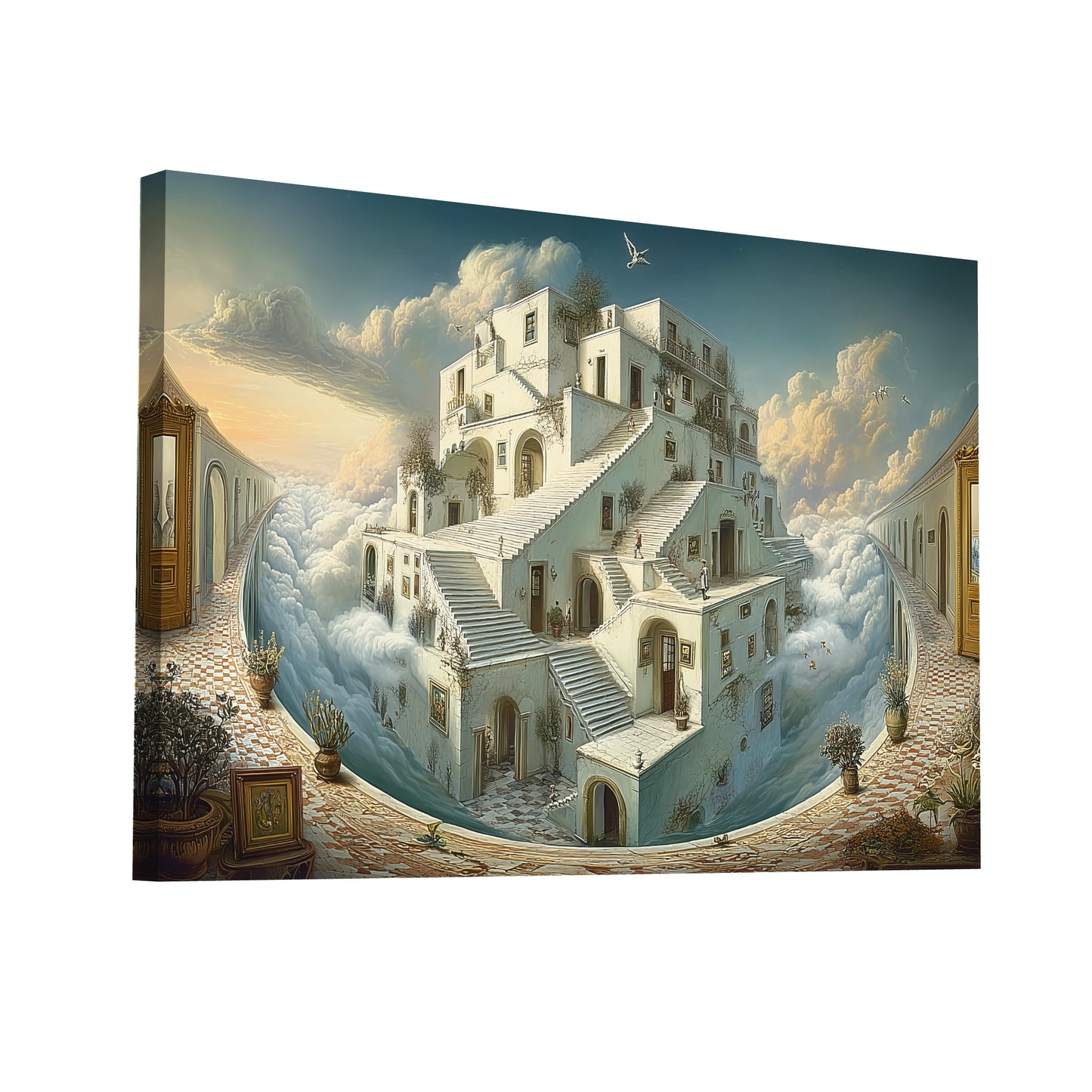 Product Hero 3D WebP Tableau - Le palais surréaliste aux escaliers - Art Virtuoso