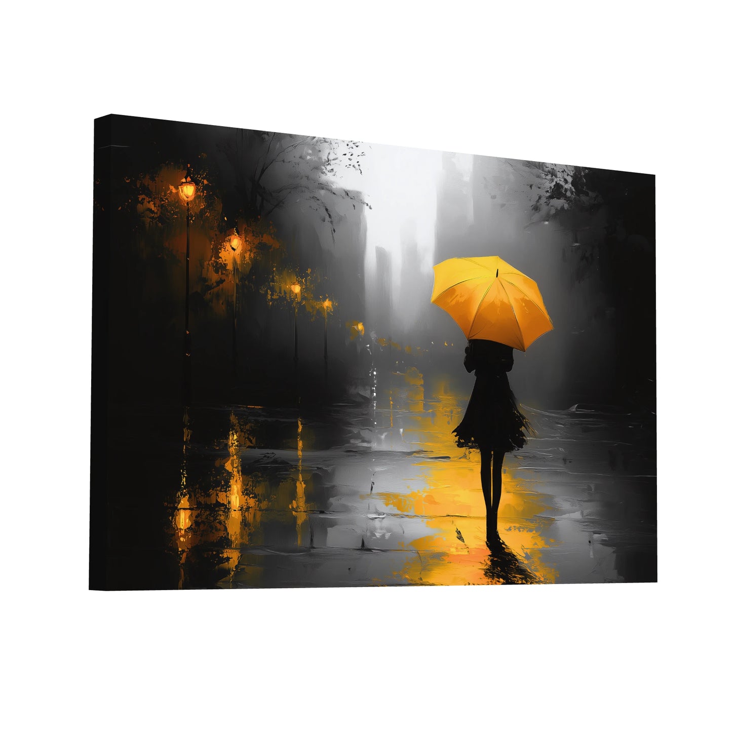 Product Hero 3D WebP Tableau Parapluie Jaune : Solitude Urbaine - Art Virtuoso