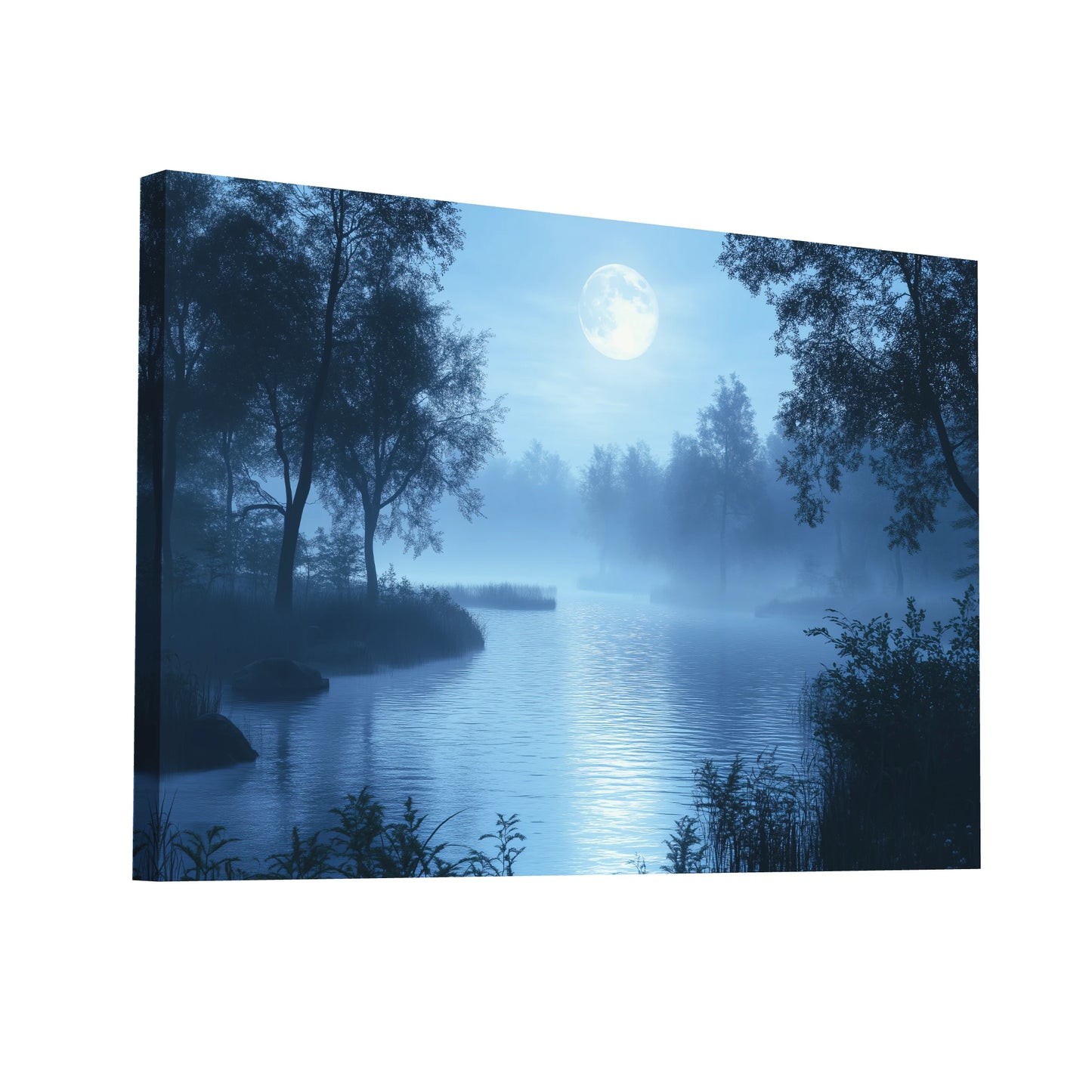 Product Hero 3D WebP Tableau Paysage Bleu - Lune sur le Lac - Art Virtuoso