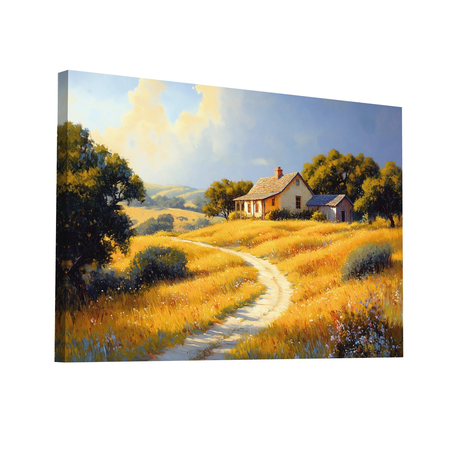Product Hero 3D WebP Tableau Paysage Campagne - Maison dans les Collines - Art Virtuoso