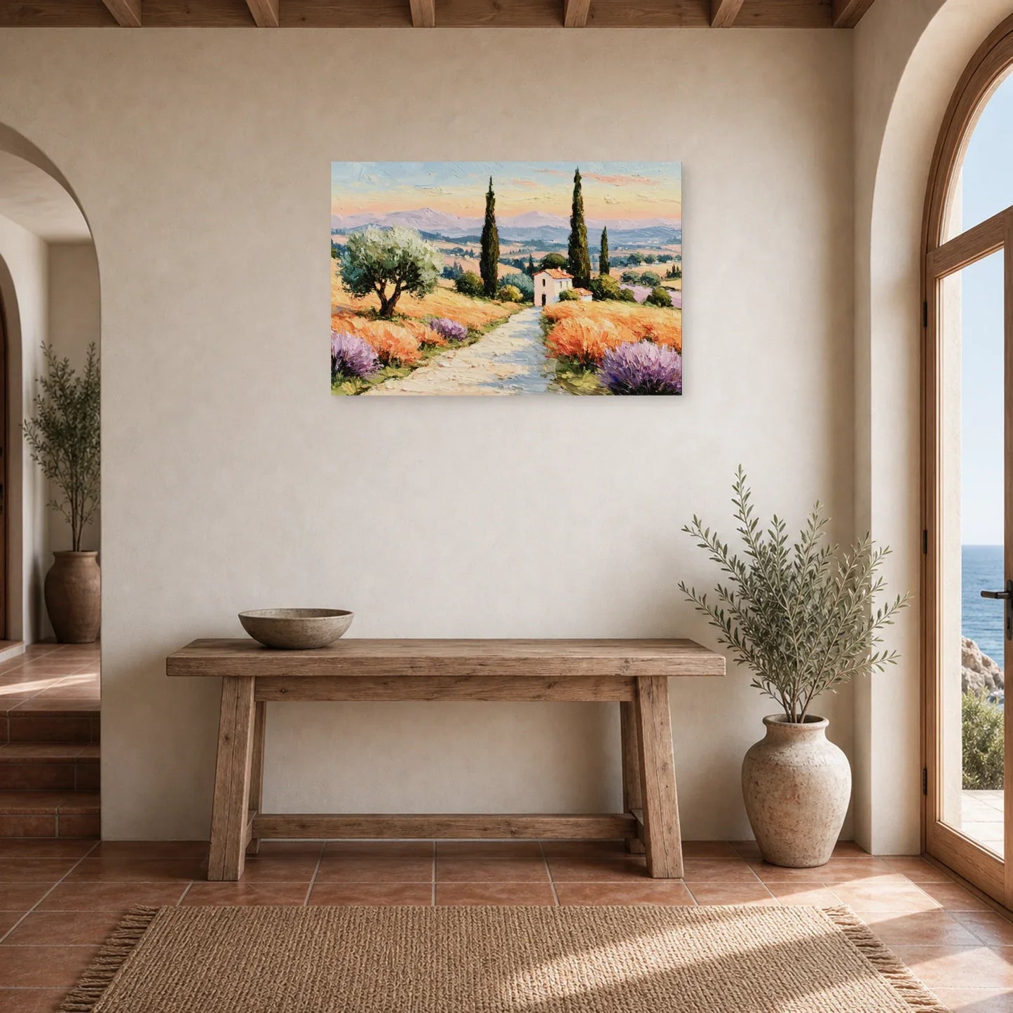 Tableau Paysage Provence Peinture Huile - Route des Cyprès dans une entree ou un couloir - Art Virtuoso