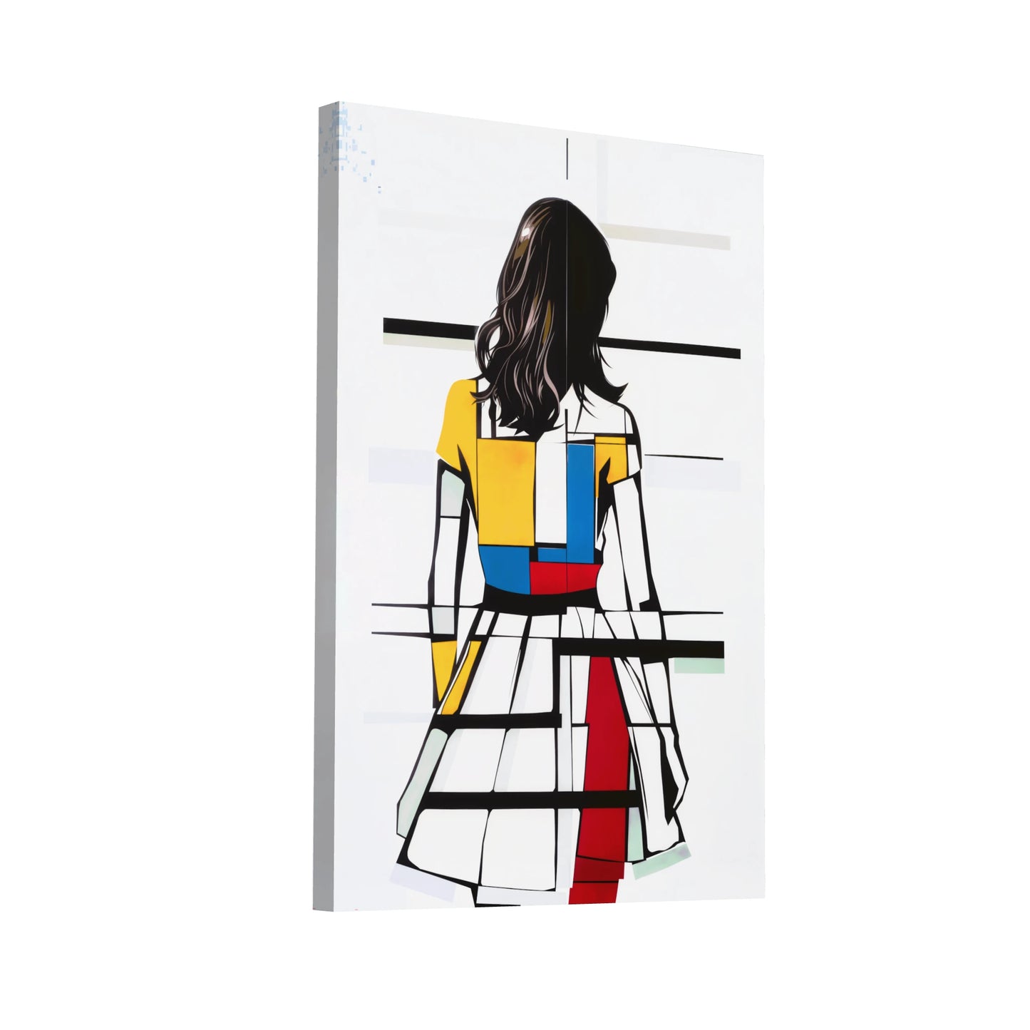 Product Hero 3D WebP Tableau Peinture Femme de Dos - Style Mondrian - Art Virtuoso
