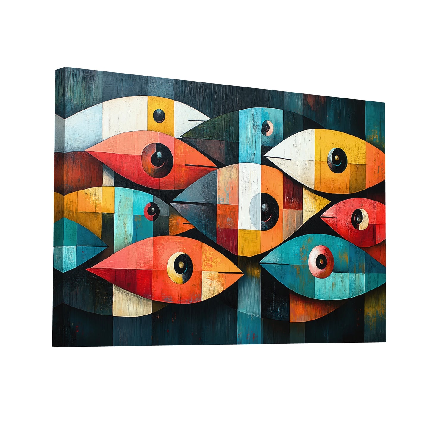 Product Hero 3D WebP Tableau Poisson Abstrait : Banc Cubiste - Art Virtuoso