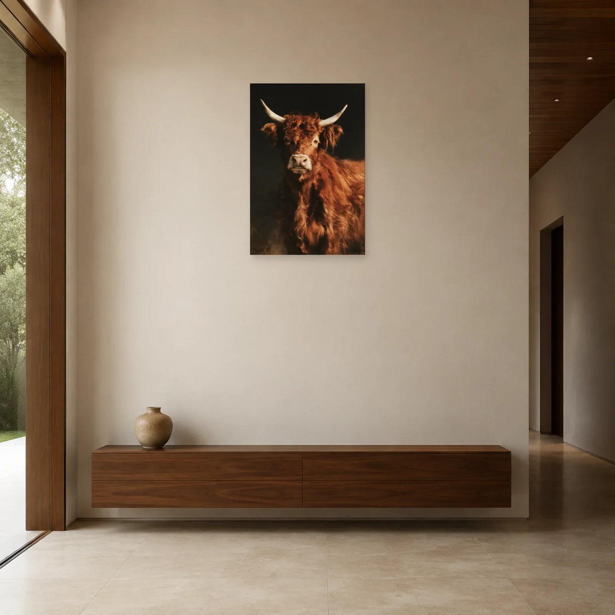 Tableau Portrait Vache Salers présenté dans une entrée - Art Virtuoso
