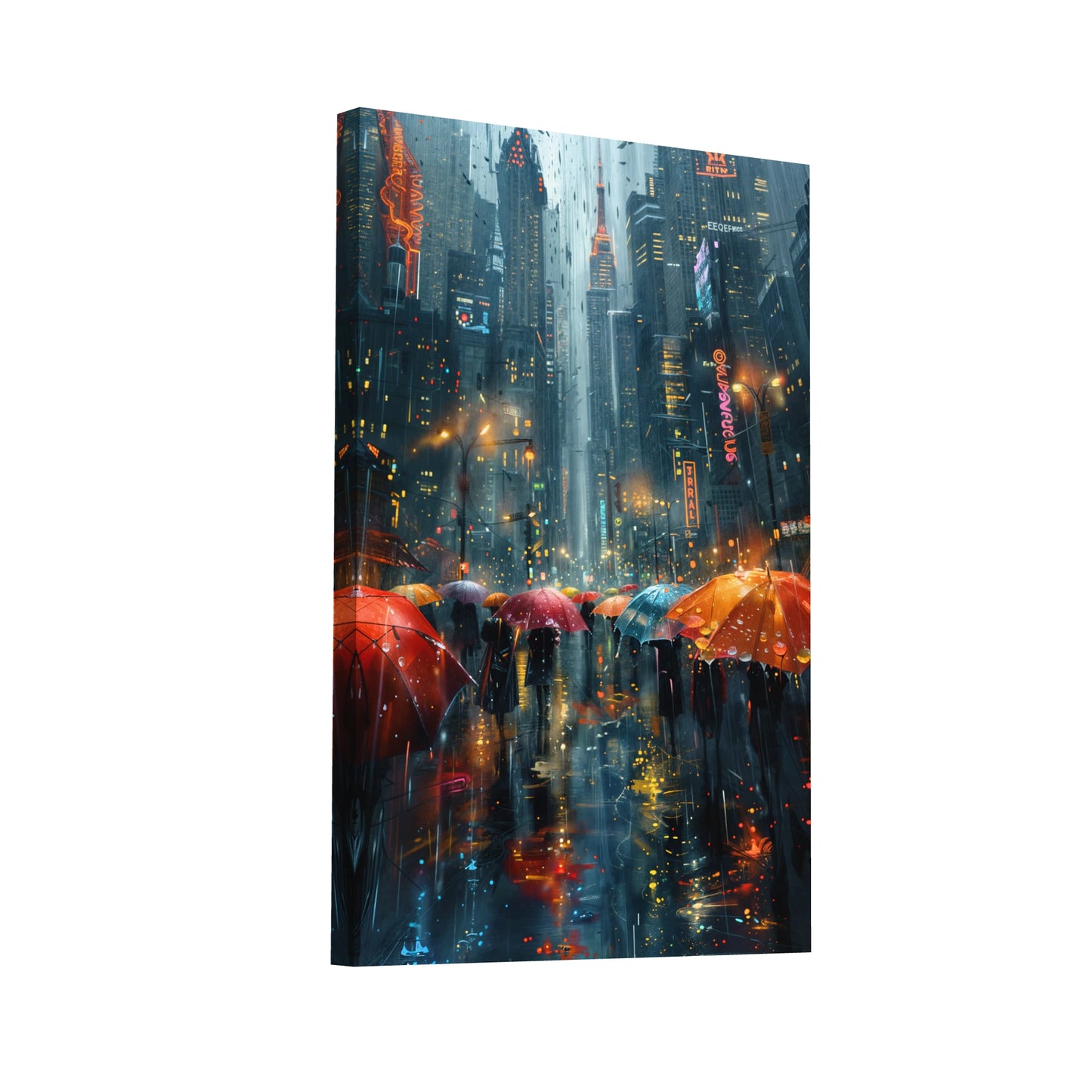 Product Hero 3D WebP Tableau Promenade sous la Pluie - Ville Lumineuse - Art Virtuoso