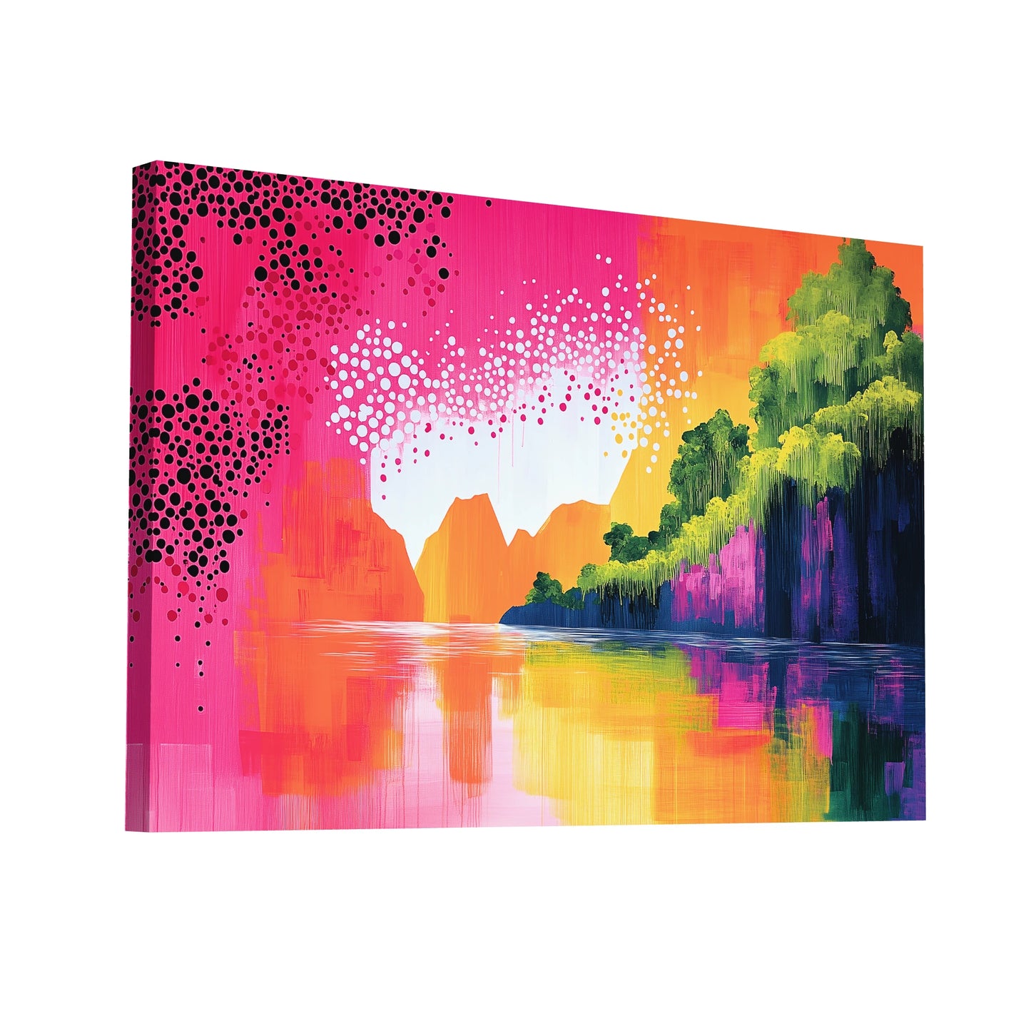Product Hero 3D WebP Tableau Rose et Vert - Crépuscule Tropical - Art Virtuoso