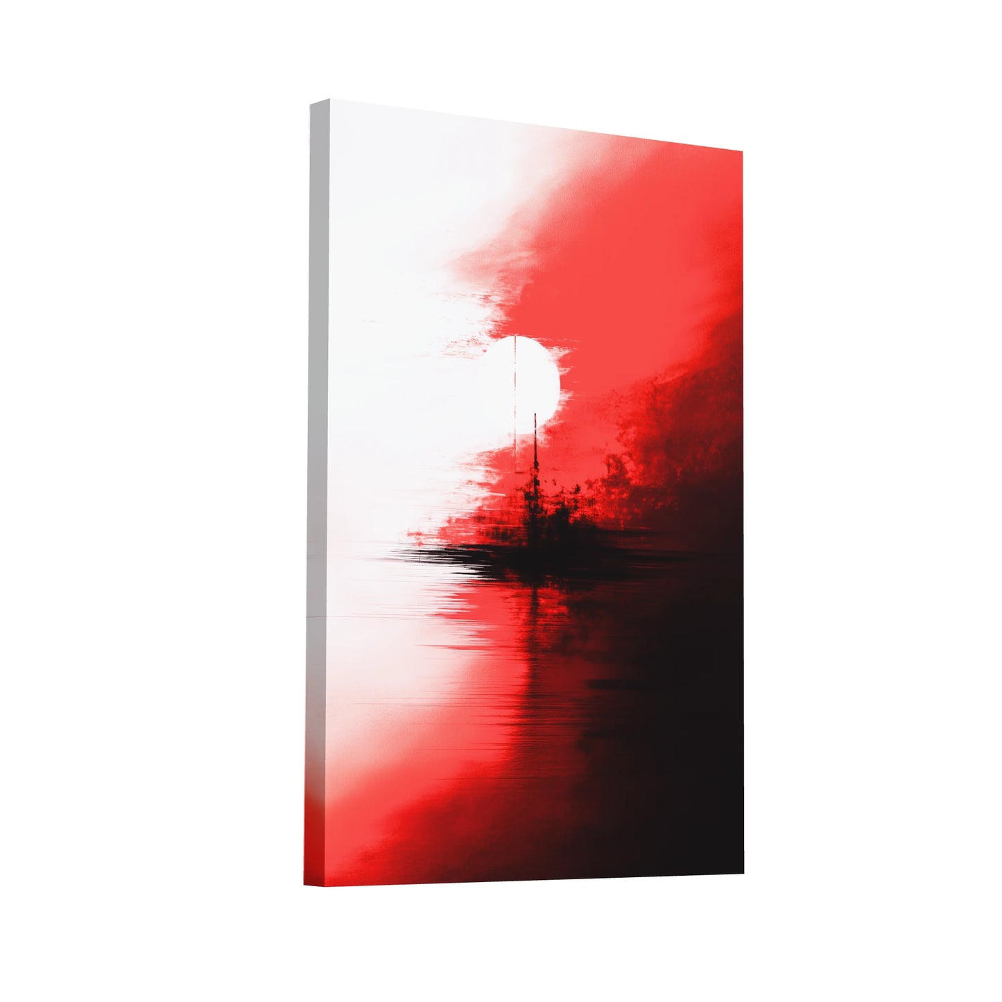 Product Hero 3D WebP Tableau Rouge Blanc Noir - Soleil Écarlate - Art Virtuoso