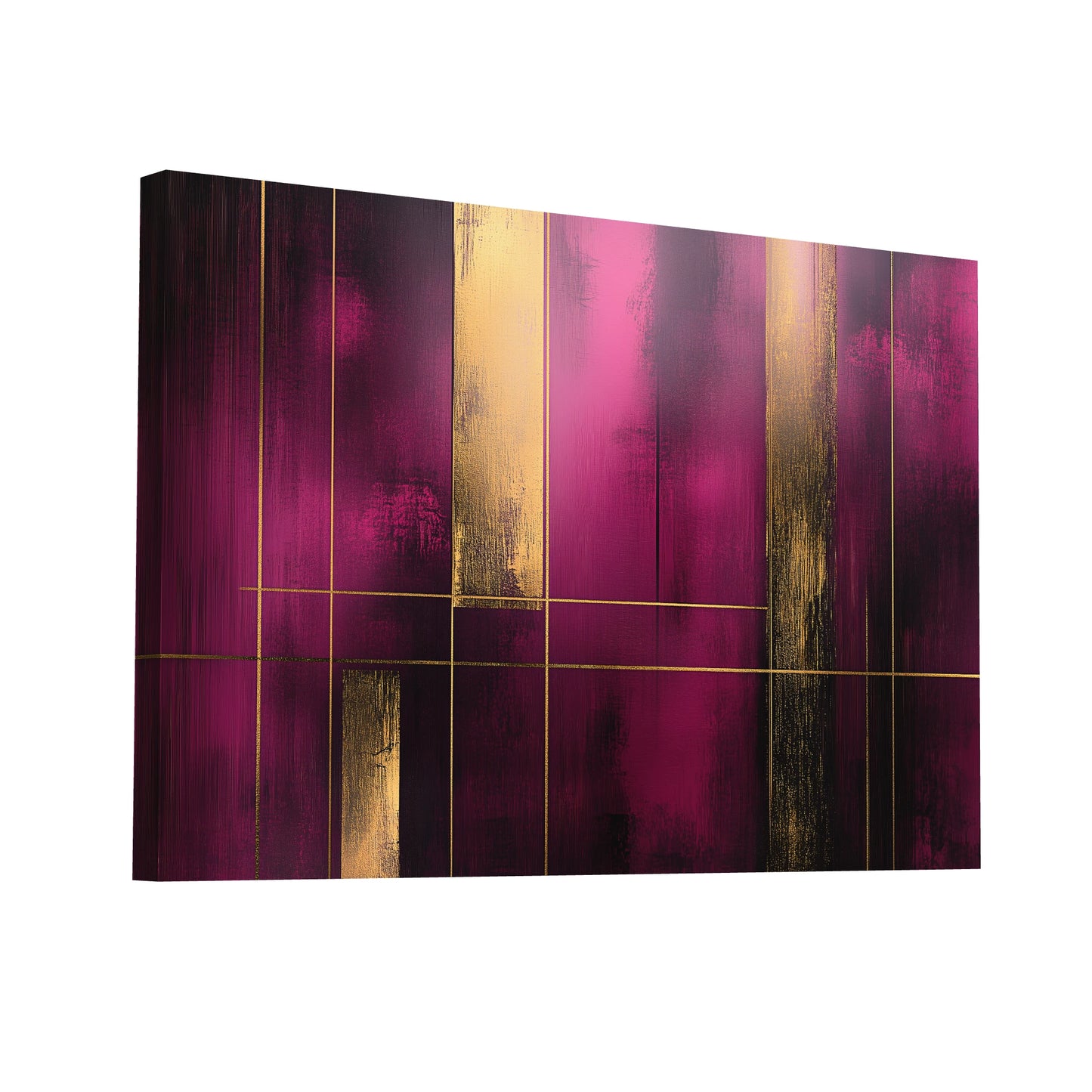 Product Hero 3D WebP Tableau Rouge Bordeaux - Géométrie Dorée - Art Virtuoso